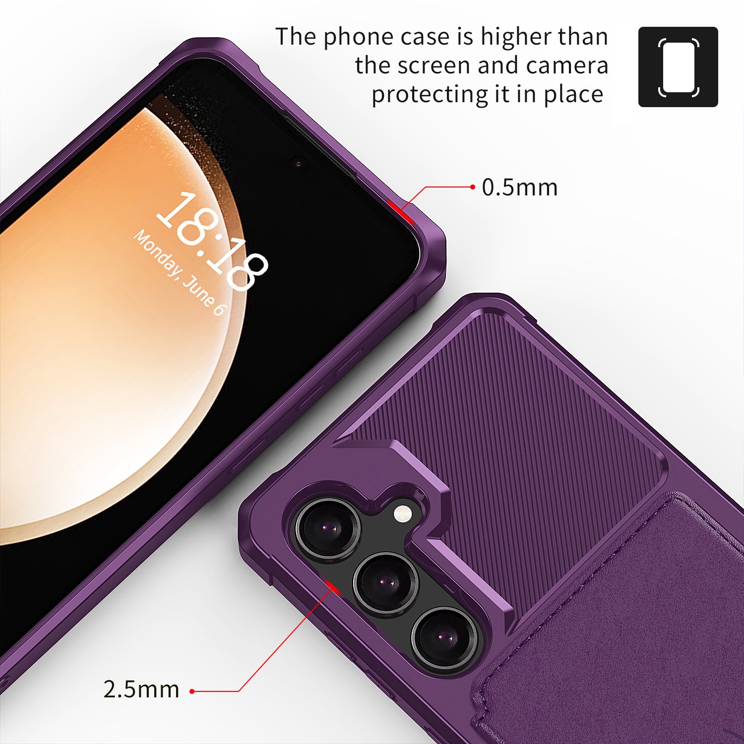 ZM03 For Samsung Galaxy S24 Case Soft TPU+PU Leather Card Slots Kickstand Phone Protector - Purple