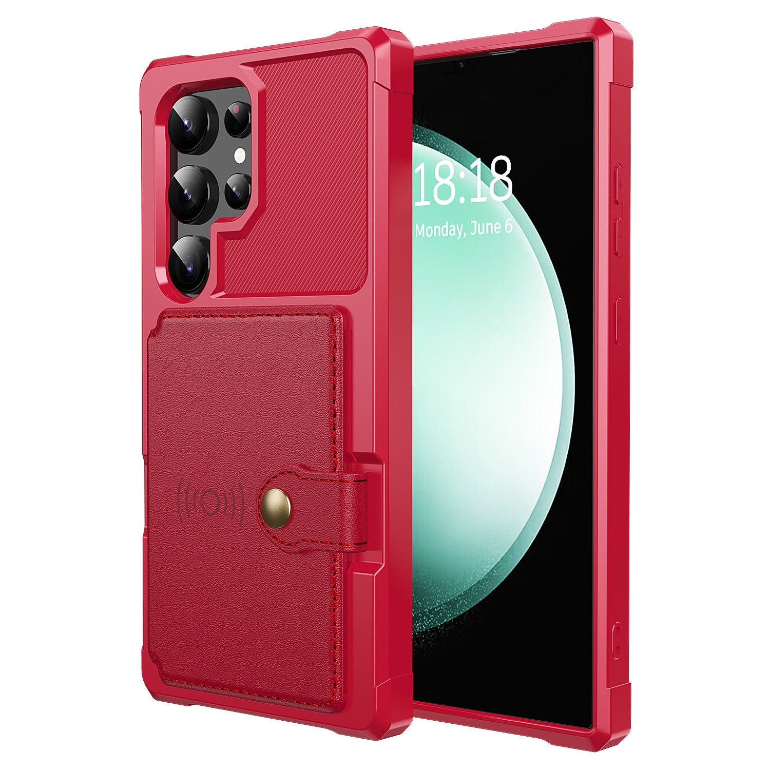 ZM03 For Samsung Galaxy S24 Ultra Case Slim-Fit PU Leather+TPU Kickstand Smart Phone Cover - Red