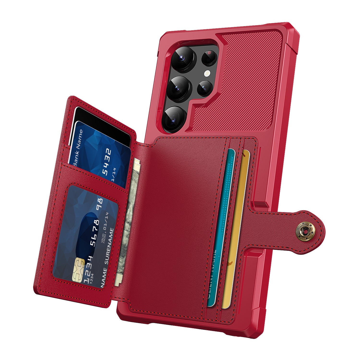 ZM03 For Samsung Galaxy S24 Ultra Case Slim-Fit PU Leather+TPU Kickstand Smart Phone Cover - Red