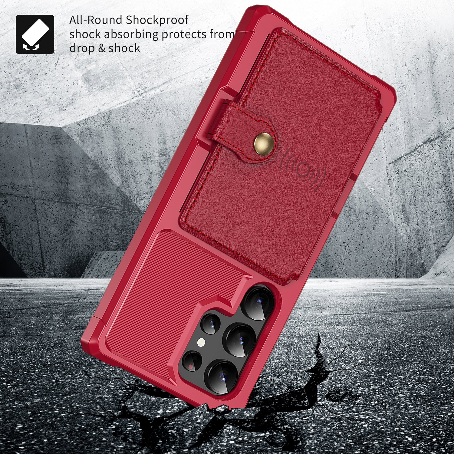 ZM03 For Samsung Galaxy S24 Ultra Case Slim-Fit PU Leather+TPU Kickstand Smart Phone Cover - Red