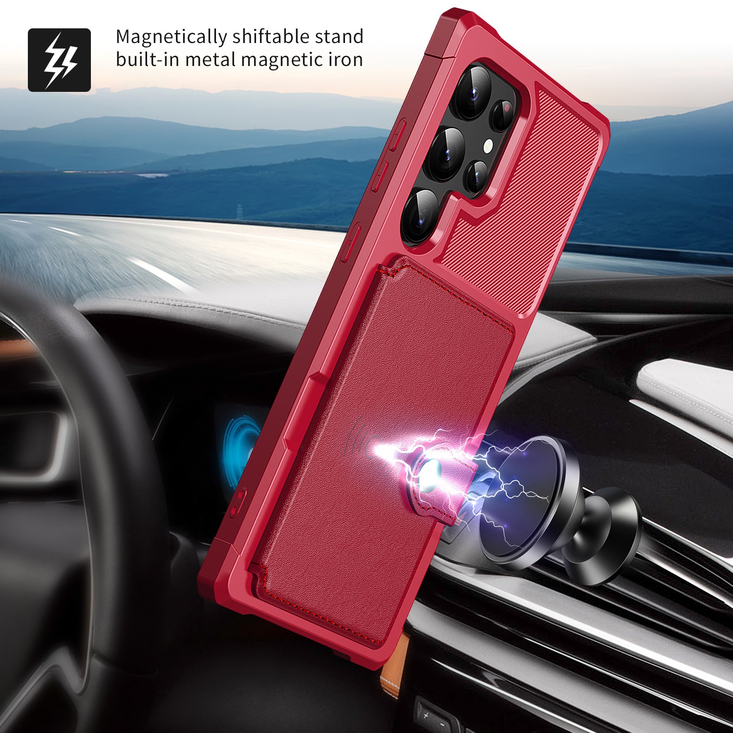 ZM03 For Samsung Galaxy S24 Ultra Case Slim-Fit PU Leather+TPU Kickstand Smart Phone Cover - Red