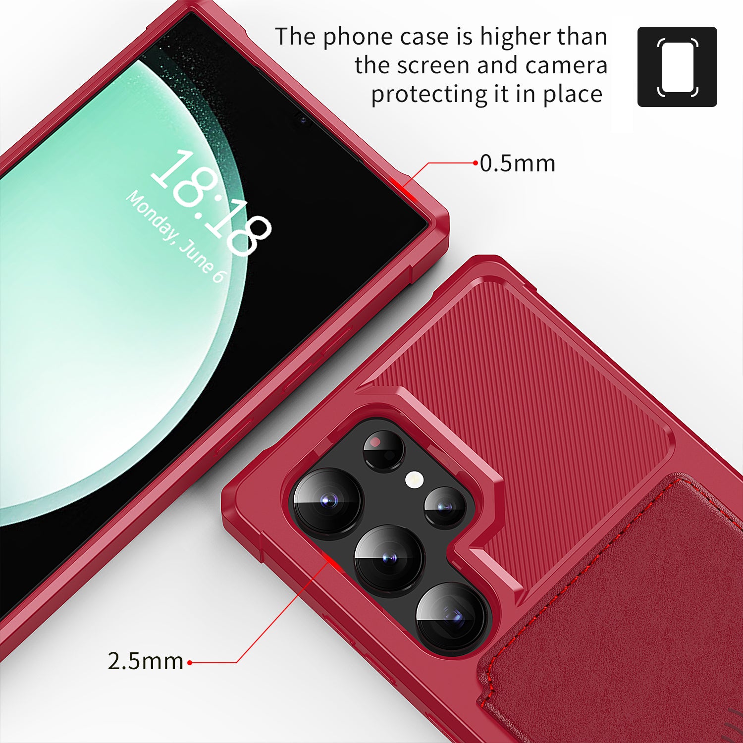 ZM03 For Samsung Galaxy S24 Ultra Case Slim-Fit PU Leather+TPU Kickstand Smart Phone Cover - Red