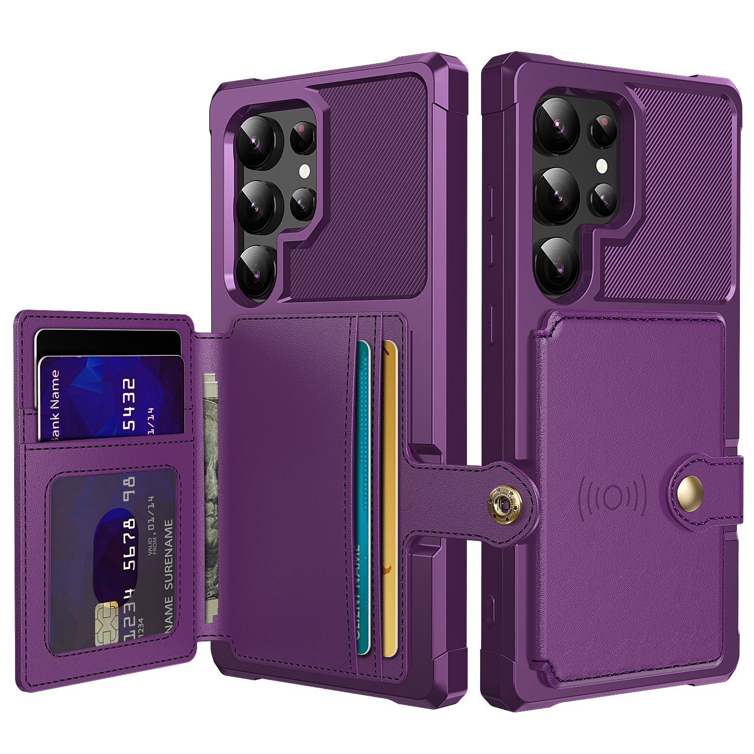 ZM03 For Samsung Galaxy S24 Ultra Case Slim-Fit PU Leather+TPU Kickstand Smart Phone Cover - Purple