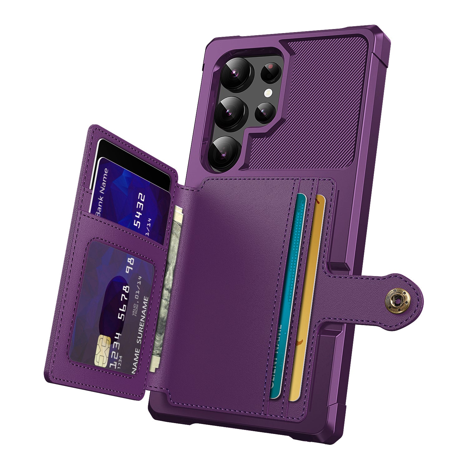 ZM03 For Samsung Galaxy S24 Ultra Case Slim-Fit PU Leather+TPU Kickstand Smart Phone Cover - Purple