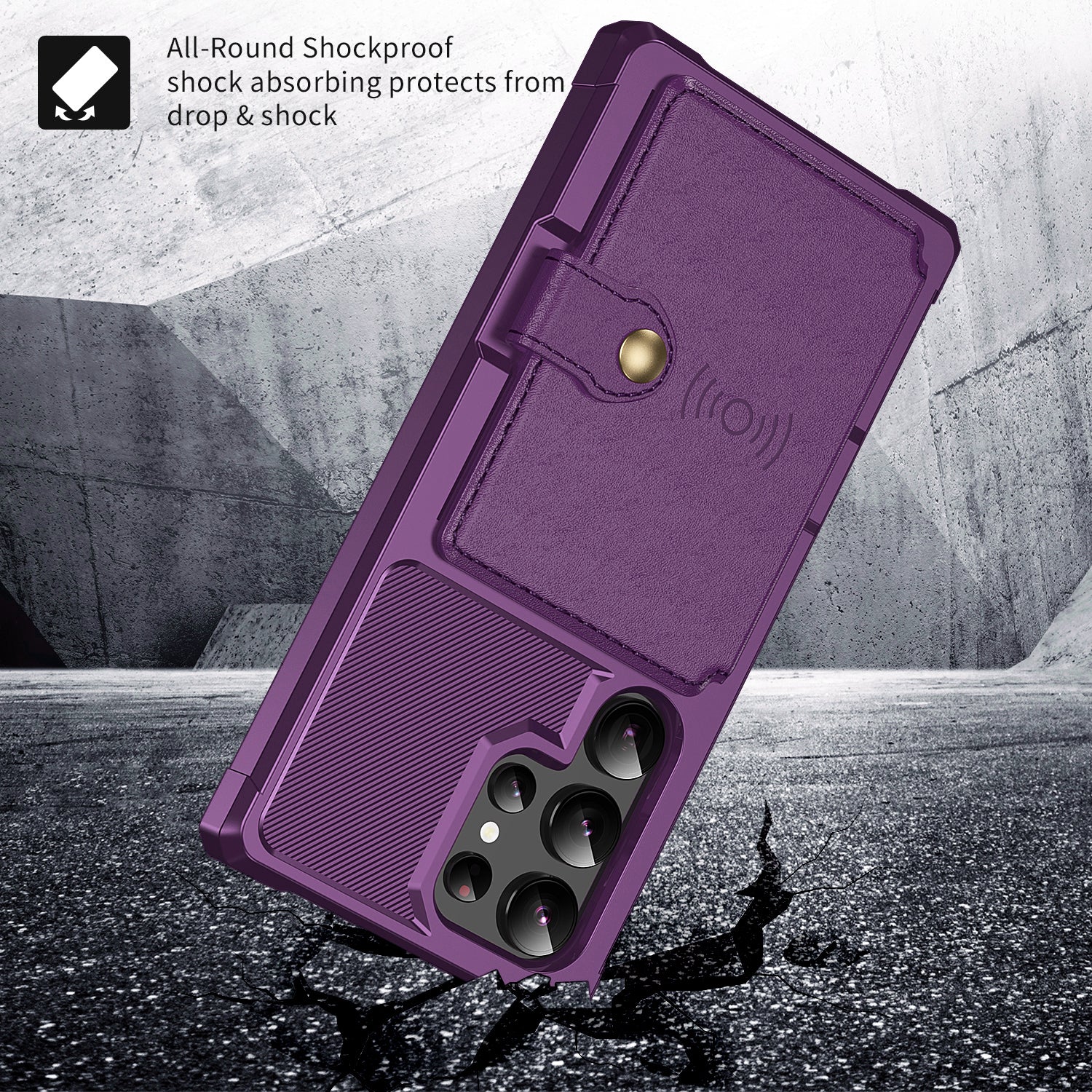 ZM03 For Samsung Galaxy S24 Ultra Case Slim-Fit PU Leather+TPU Kickstand Smart Phone Cover - Purple