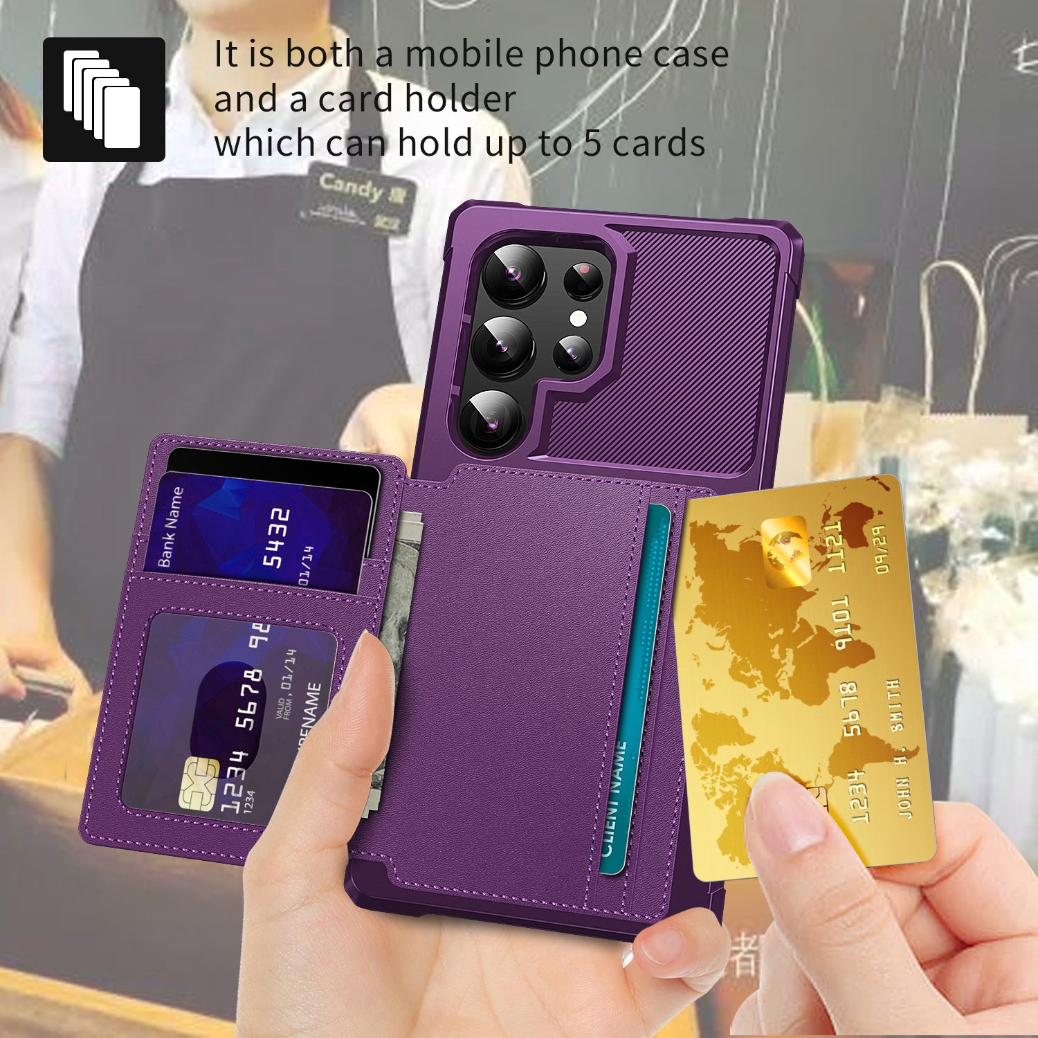 ZM03 For Samsung Galaxy S24 Ultra Case Slim-Fit PU Leather+TPU Kickstand Smart Phone Cover - Purple