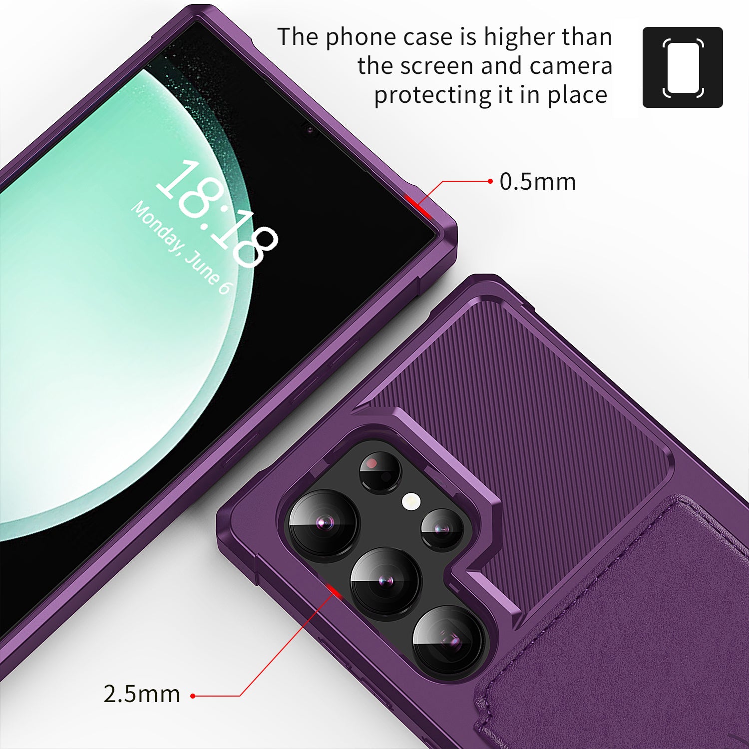 ZM03 For Samsung Galaxy S24 Ultra Case Slim-Fit PU Leather+TPU Kickstand Smart Phone Cover - Purple