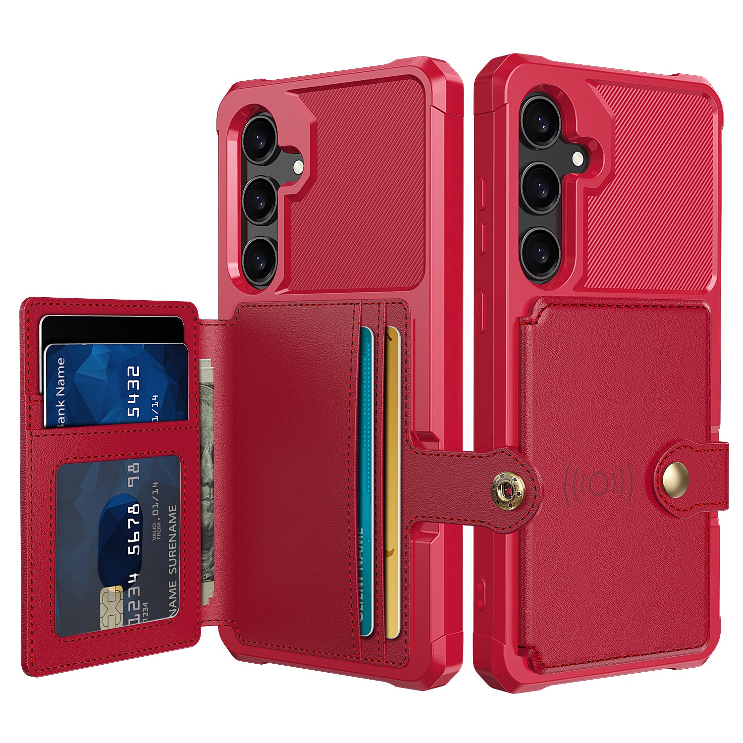 ZM03 For Samsung Galaxy S24+ Phone Cover PU Leather Coated TPU Drop-resistant Card Holder Back Case - Red