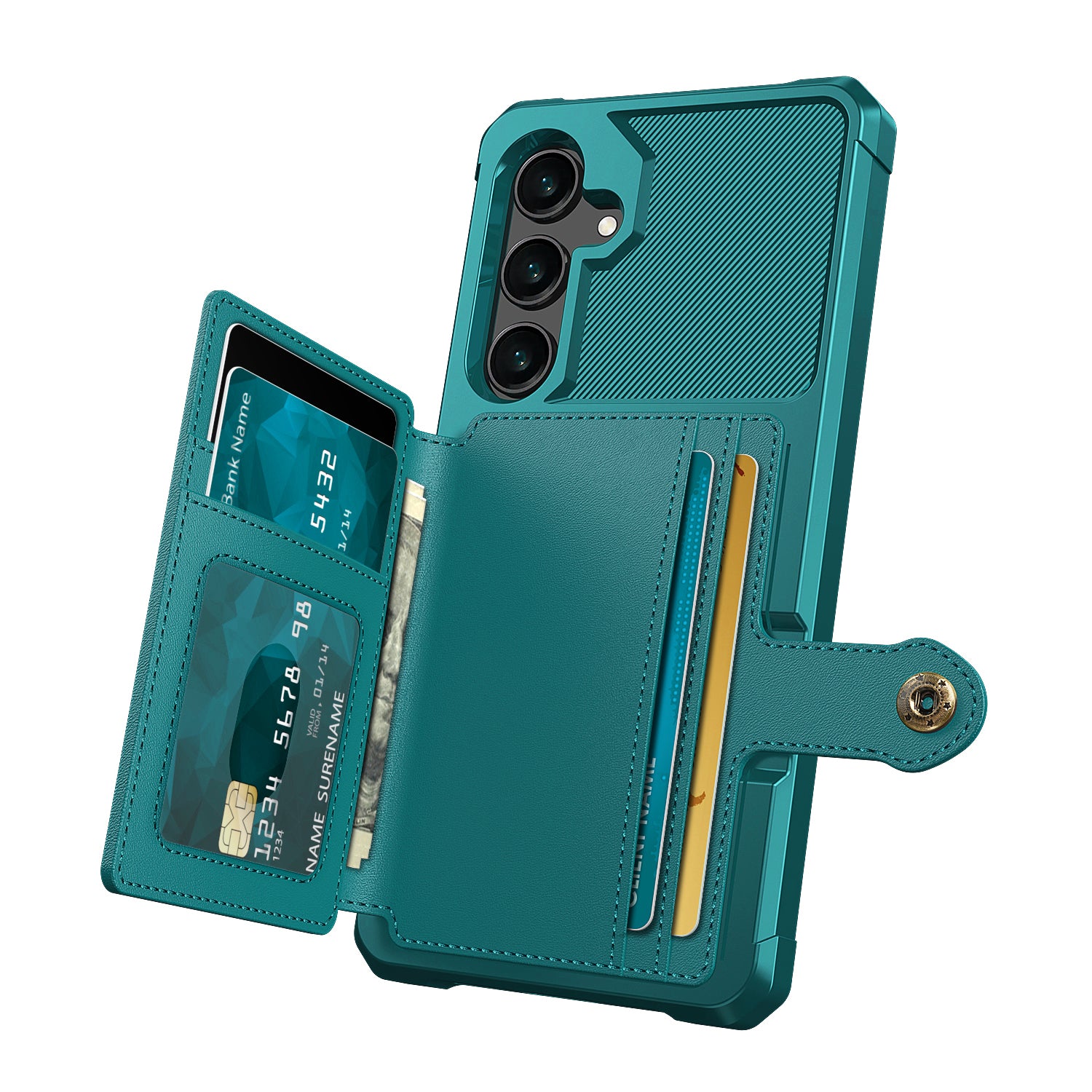 ZM03 For Samsung Galaxy S24+ Phone Cover PU Leather Coated TPU Drop-resistant Card Holder Back Case - Green