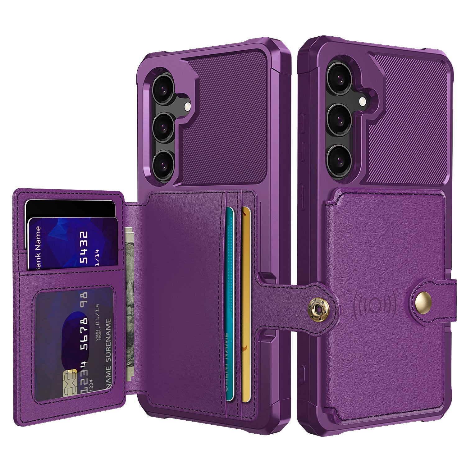 ZM03 For Samsung Galaxy S24+ Phone Cover PU Leather Coated TPU Drop-resistant Card Holder Back Case - Purple