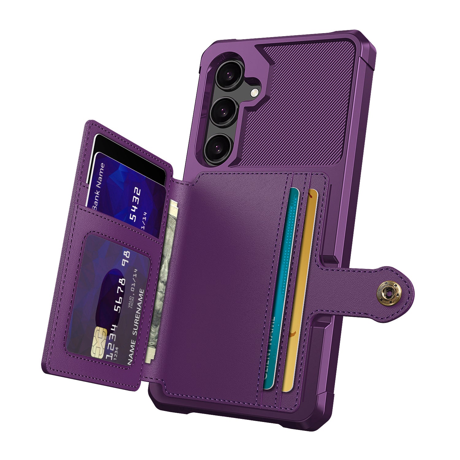 ZM03 For Samsung Galaxy S24+ Phone Cover PU Leather Coated TPU Drop-resistant Card Holder Back Case - Purple