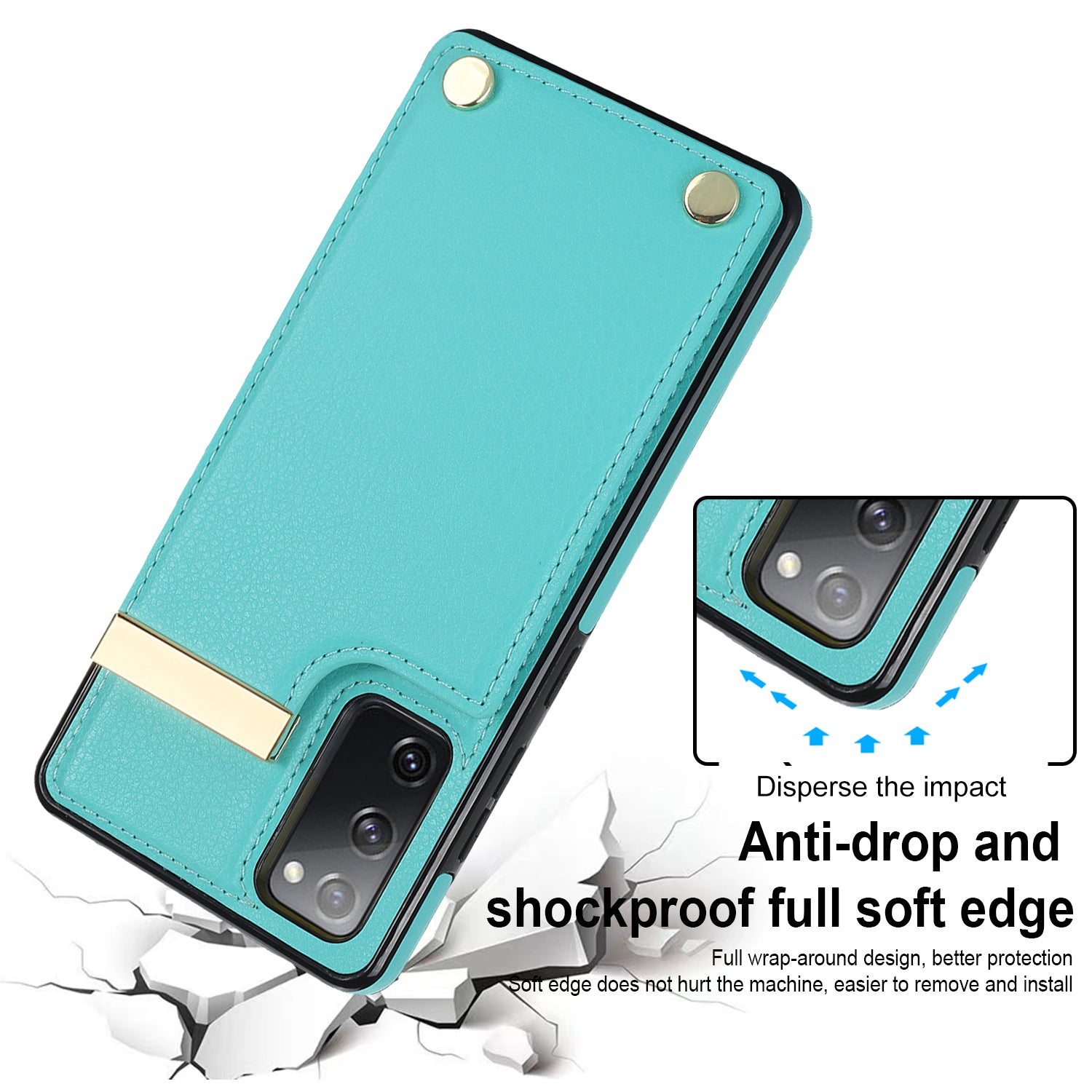 For Samsung Galaxy S20 FE 5G /  S20 FE / S20 FE 2022 / S20 Lite Cell Phone Case TPU+PU Leather Card Holder Cover - Mint Green