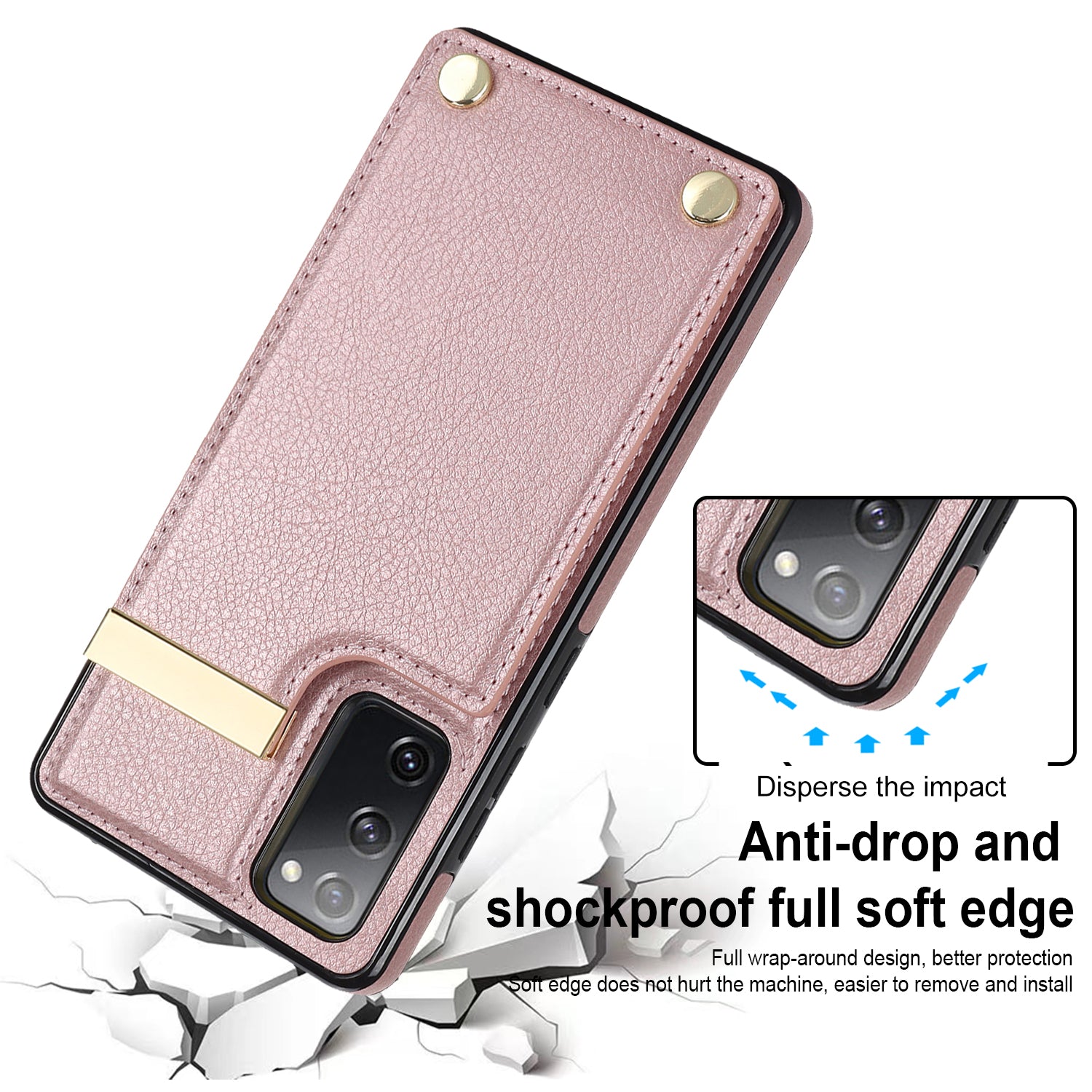 For Samsung Galaxy S20 FE 5G /  S20 FE / S20 FE 2022 / S20 Lite Cell Phone Case TPU+PU Leather Card Holder Cover - Rose Gold