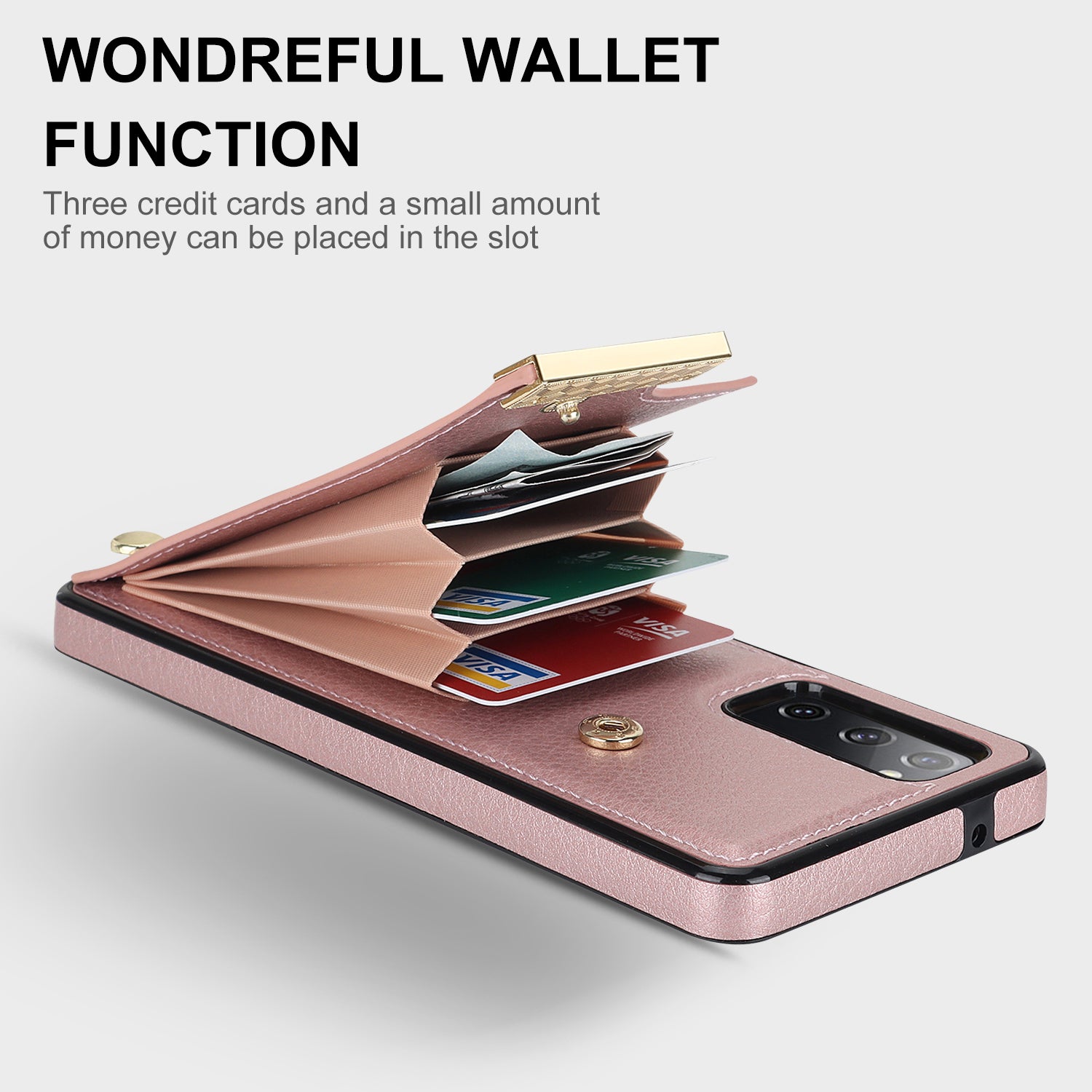 For Samsung Galaxy S20 FE 5G /  S20 FE / S20 FE 2022 / S20 Lite Cell Phone Case TPU+PU Leather Card Holder Cover - Rose Gold