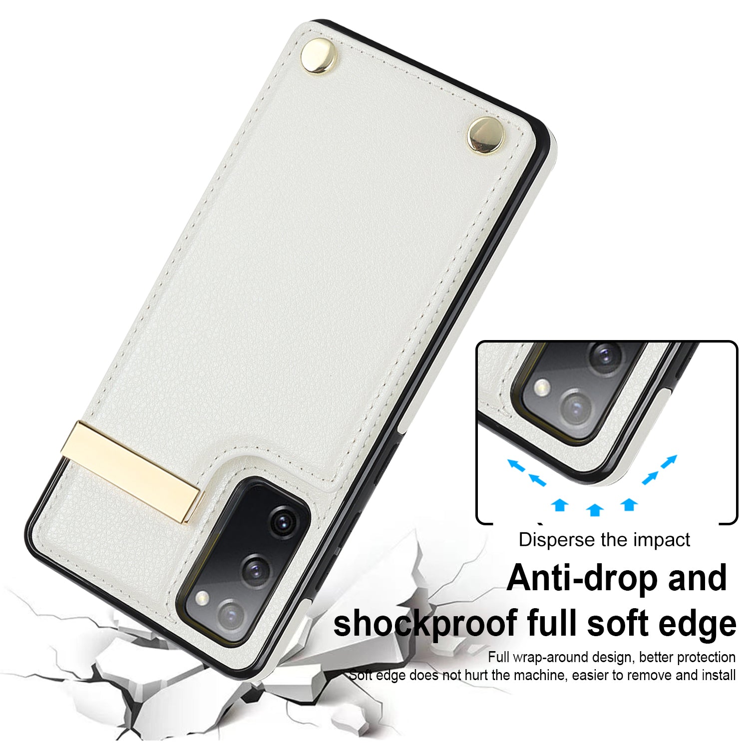 For Samsung Galaxy S20 FE 5G /  S20 FE / S20 FE 2022 / S20 Lite Cell Phone Case TPU+PU Leather Card Holder Cover - White