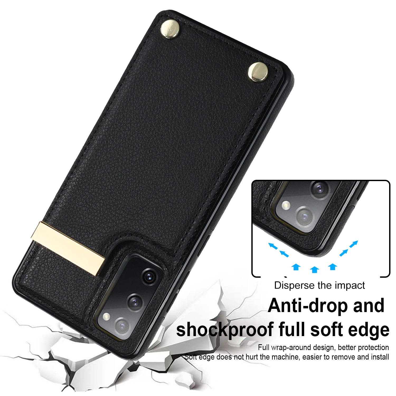 For Samsung Galaxy S20 FE 5G /  S20 FE / S20 FE 2022 / S20 Lite Cell Phone Case TPU+PU Leather Card Holder Cover - Black