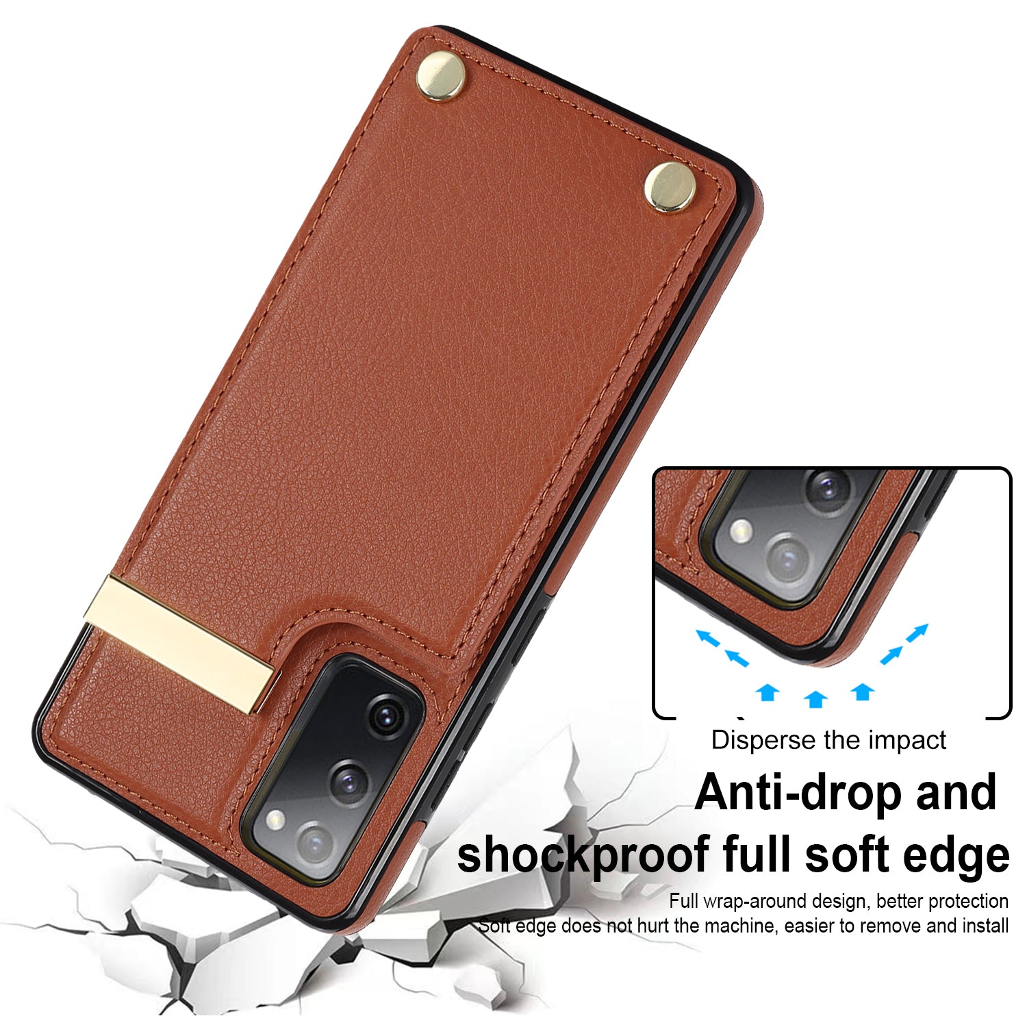 For Samsung Galaxy S20 FE 5G /  S20 FE / S20 FE 2022 / S20 Lite Cell Phone Case TPU+PU Leather Card Holder Cover - Brown