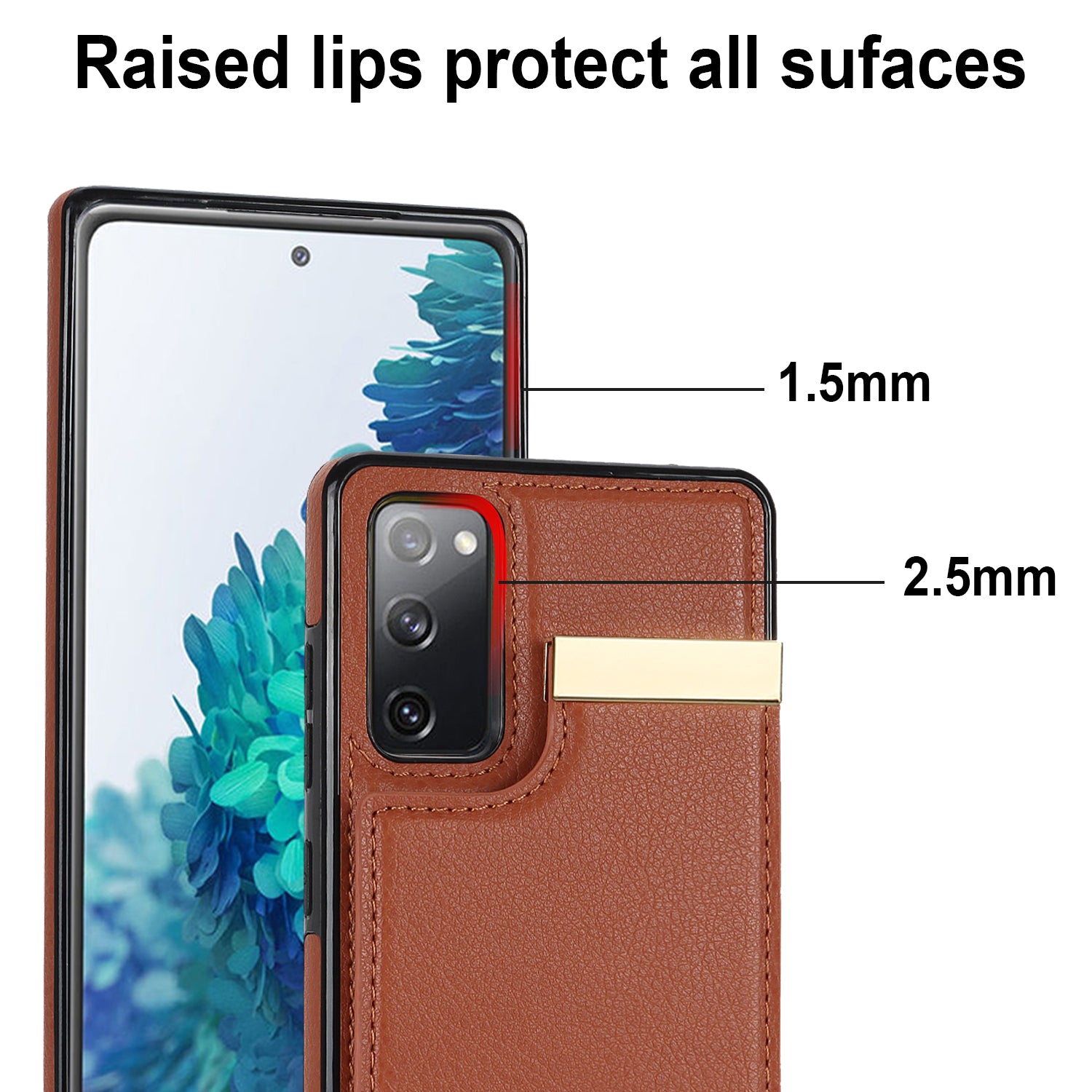 For Samsung Galaxy S20 FE 5G /  S20 FE / S20 FE 2022 / S20 Lite Cell Phone Case TPU+PU Leather Card Holder Cover - Brown