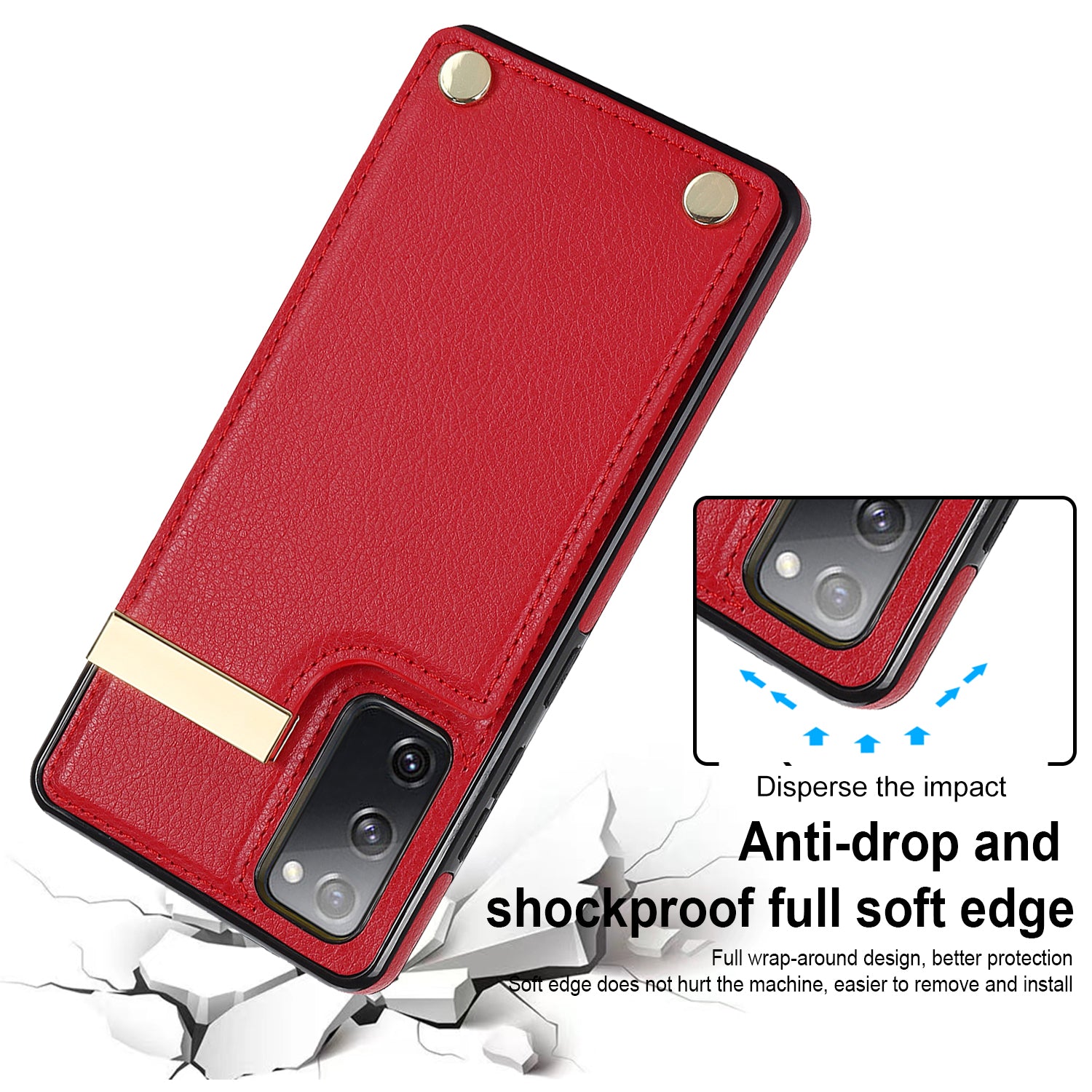 For Samsung Galaxy S20 FE 5G /  S20 FE / S20 FE 2022 / S20 Lite Cell Phone Case TPU+PU Leather Card Holder Cover - Red