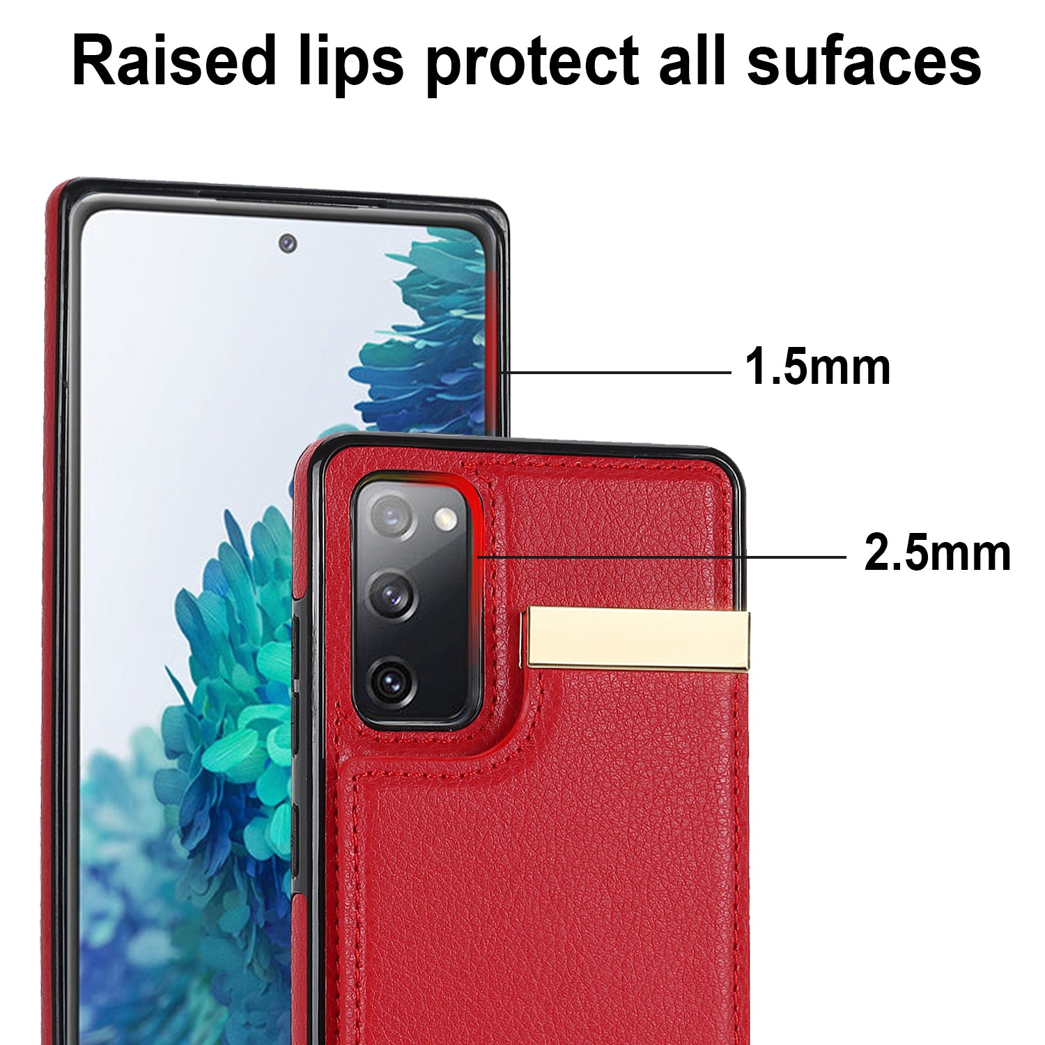 For Samsung Galaxy S20 FE 5G /  S20 FE / S20 FE 2022 / S20 Lite Cell Phone Case TPU+PU Leather Card Holder Cover - Red