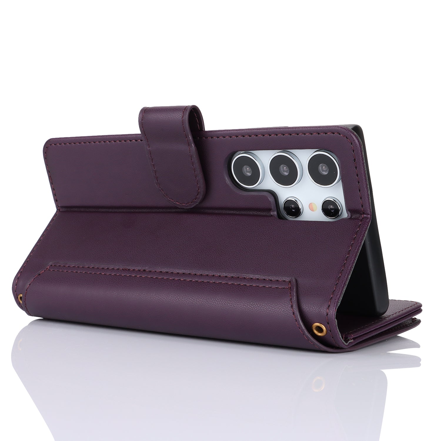 For Samsung Galaxy S24 Ultra Cell Phone Stand Case RFID Blocking Leather Flip Cover - Dark Purple