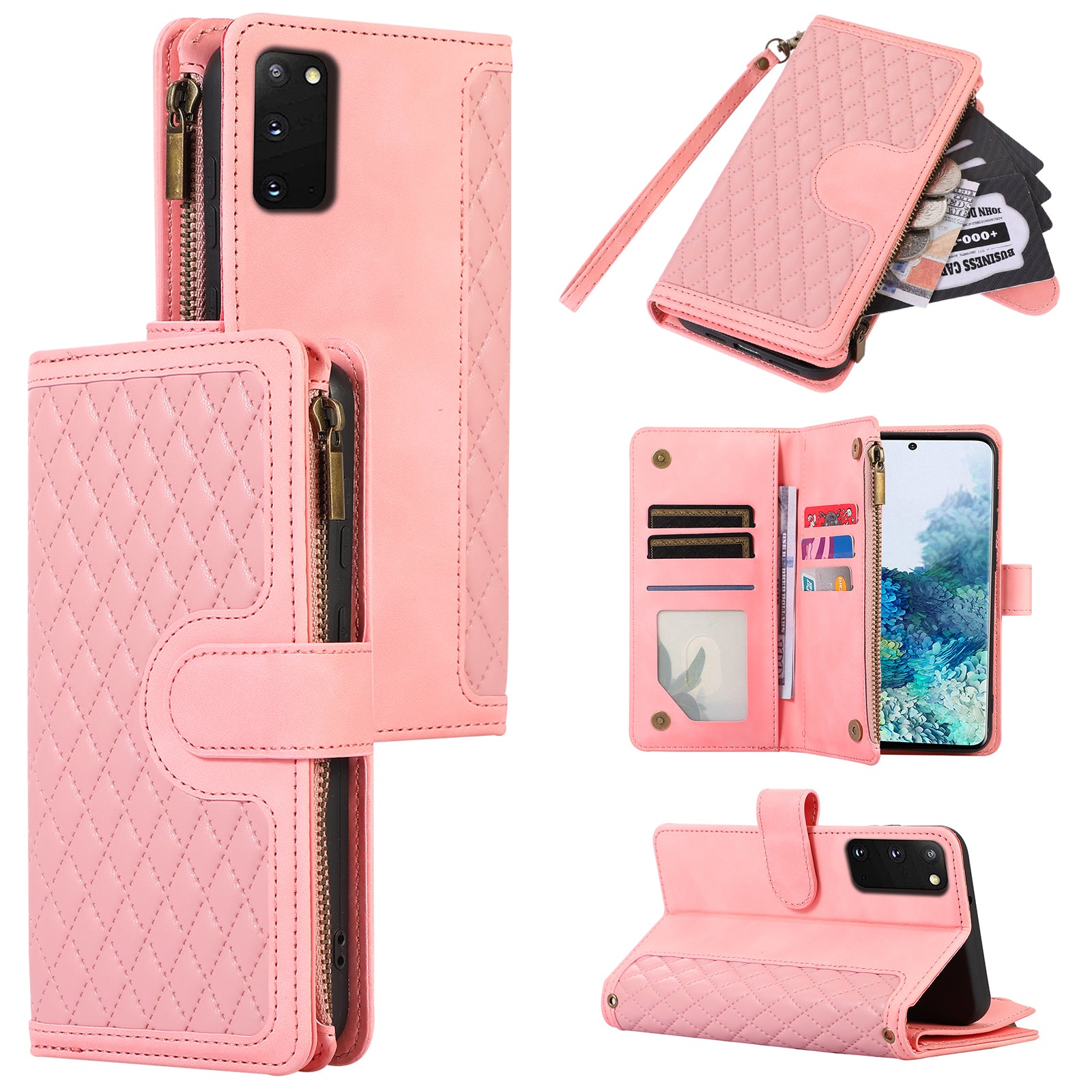 For Samsung Galaxy S20 FE 2022 / S20 FE 5G / S20 FE / S20 Lite 5G Magnetic Phone Case Leather+TPU 9 Card Slots Cover - Rose Gold