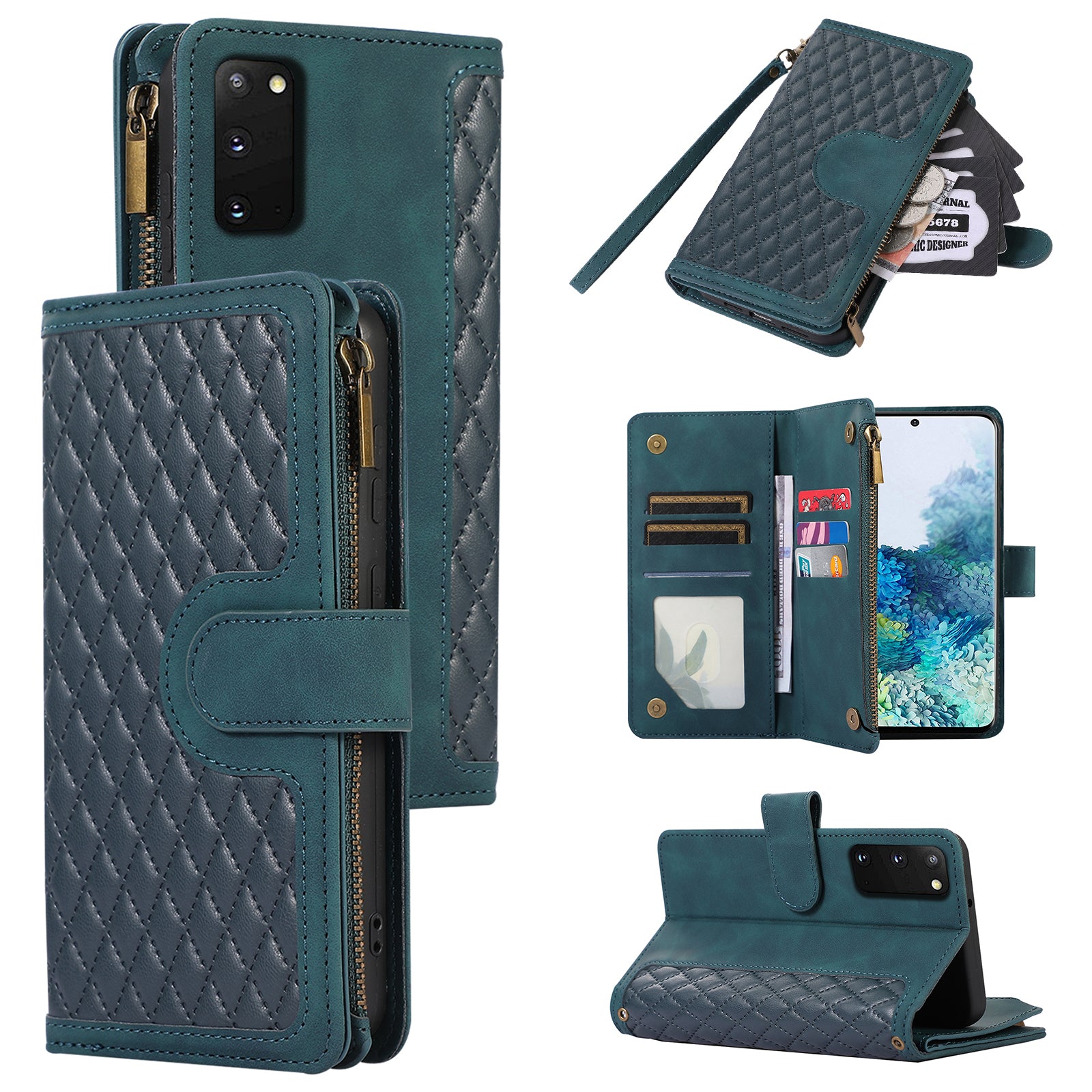 For Samsung Galaxy S20 FE 2022 / S20 FE 5G / S20 FE / S20 Lite 5G Magnetic Phone Case Leather+TPU 9 Card Slots Cover - Green