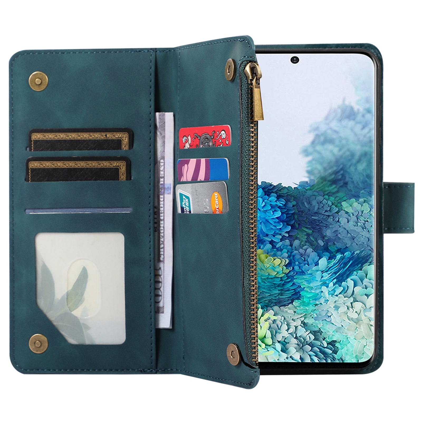 For Samsung Galaxy S20 FE 2022 / S20 FE 5G / S20 FE / S20 Lite 5G Magnetic Phone Case Leather+TPU 9 Card Slots Cover - Green