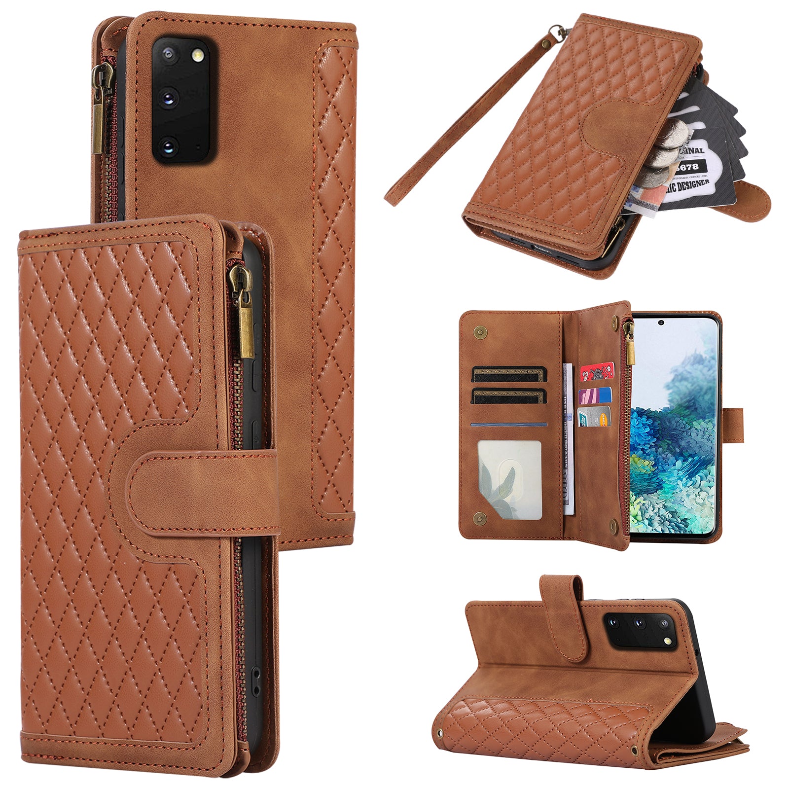 For Samsung Galaxy S20 FE 2022 / S20 FE 5G / S20 FE / S20 Lite 5G Magnetic Phone Case Leather+TPU 9 Card Slots Cover - Brown