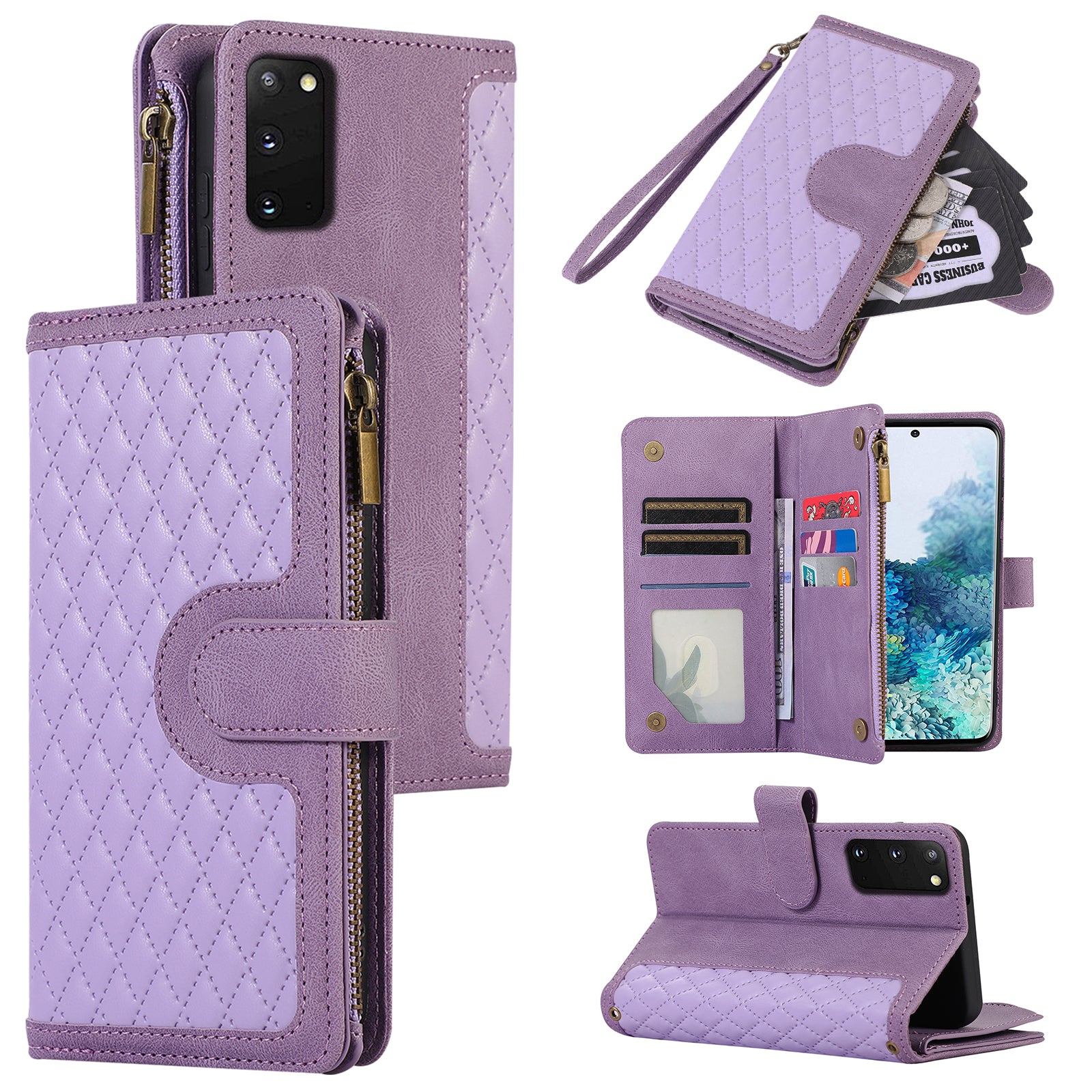 For Samsung Galaxy S20 FE 2022 / S20 FE 5G / S20 FE / S20 Lite 5G Magnetic Phone Case Leather+TPU 9 Card Slots Cover - Purple