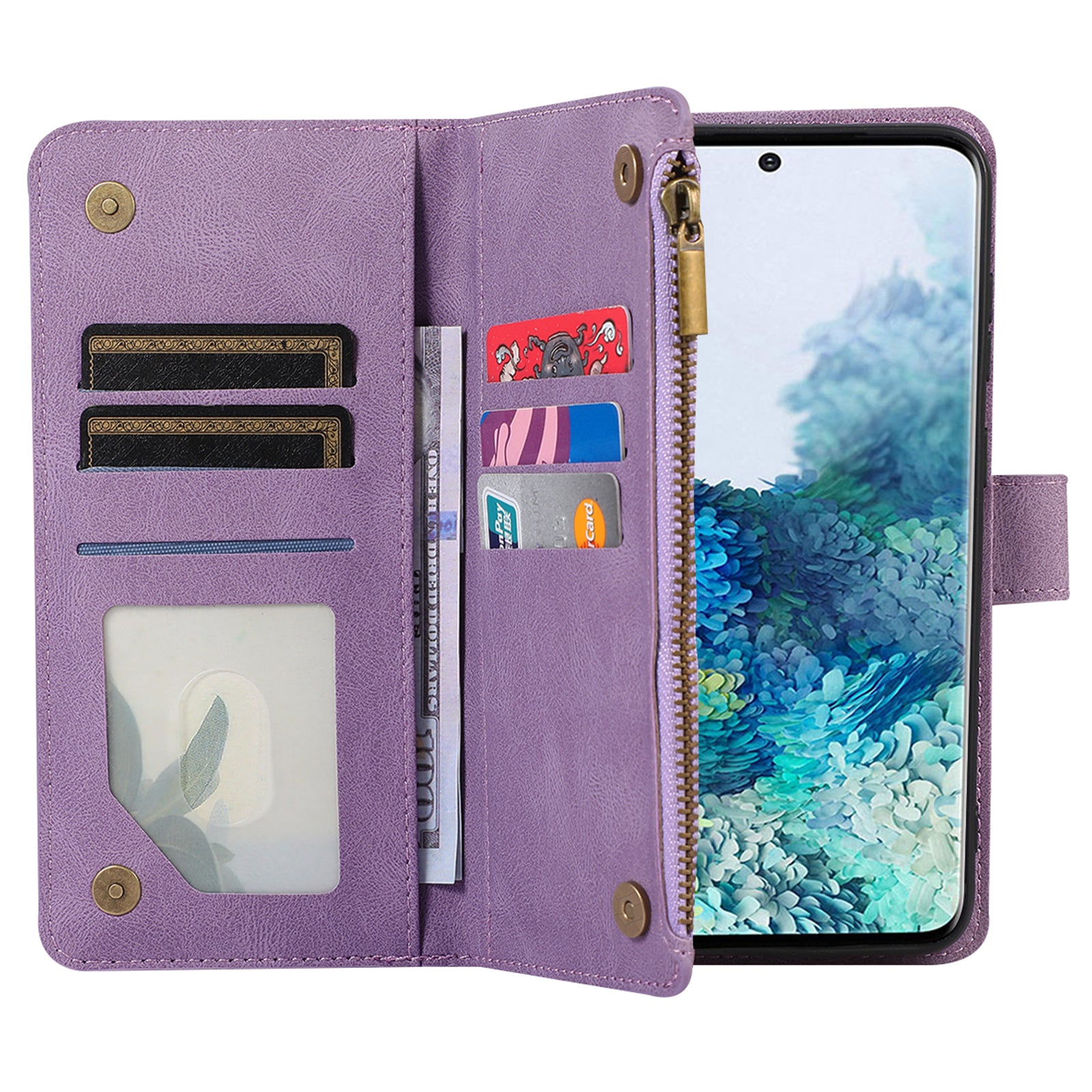 For Samsung Galaxy S20 FE 2022 / S20 FE 5G / S20 FE / S20 Lite 5G Magnetic Phone Case Leather+TPU 9 Card Slots Cover - Purple