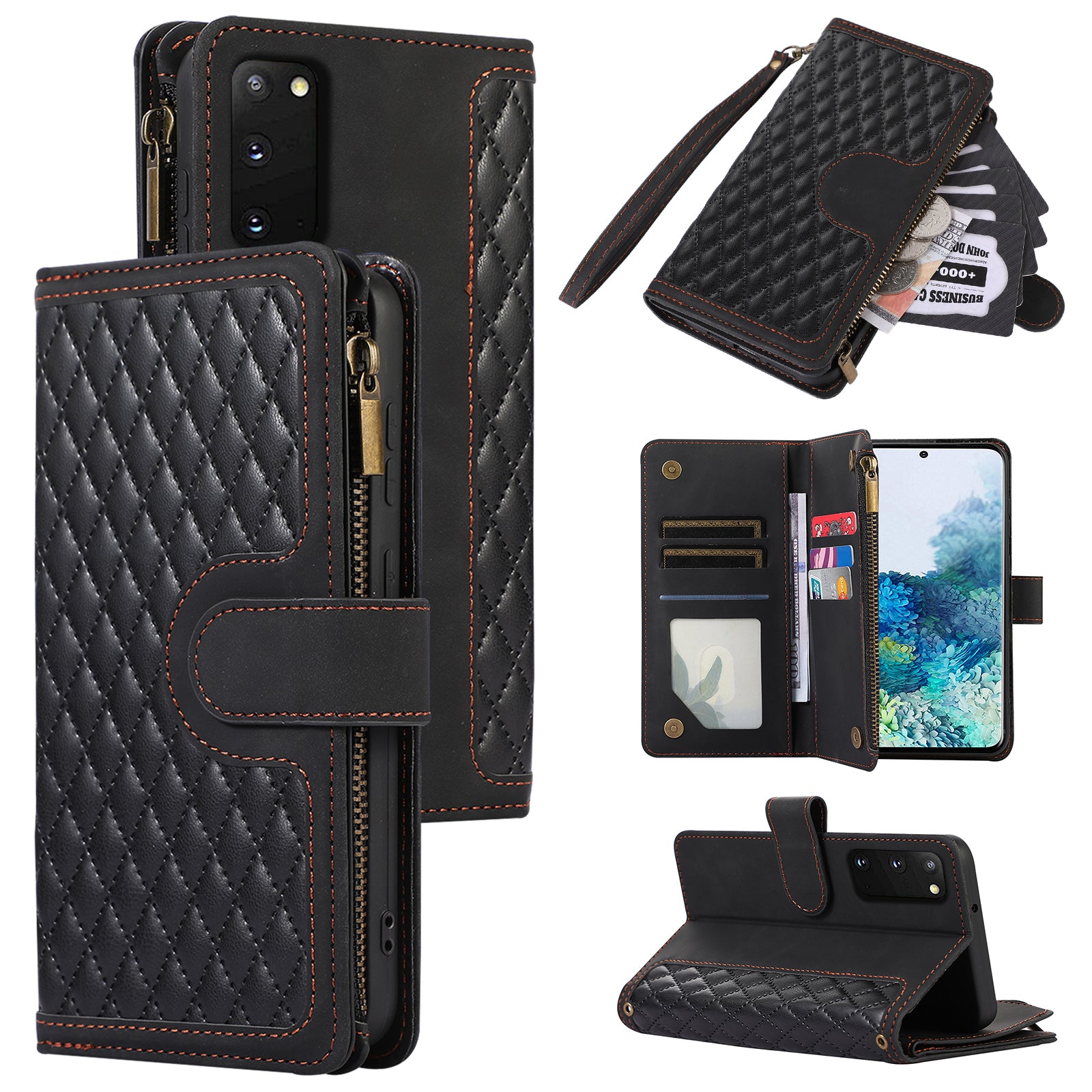 For Samsung Galaxy S20 FE 2022 / S20 FE 5G / S20 FE / S20 Lite 5G Magnetic Phone Case Leather+TPU 9 Card Slots Cover - Black