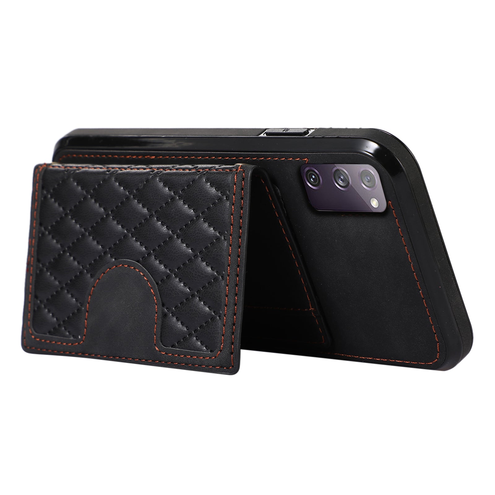 For Samsung Galaxy S20 4G / 5G Card Holder Phone Case TPU+PU Leather Kickstand Phone Cover - Black