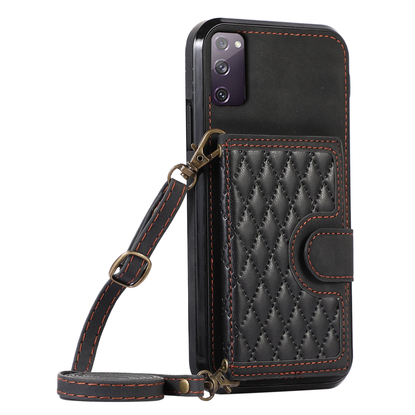 For Samsung Galaxy S20 4G / 5G Card Holder Phone Case TPU+PU Leather Kickstand Phone Cover - Black