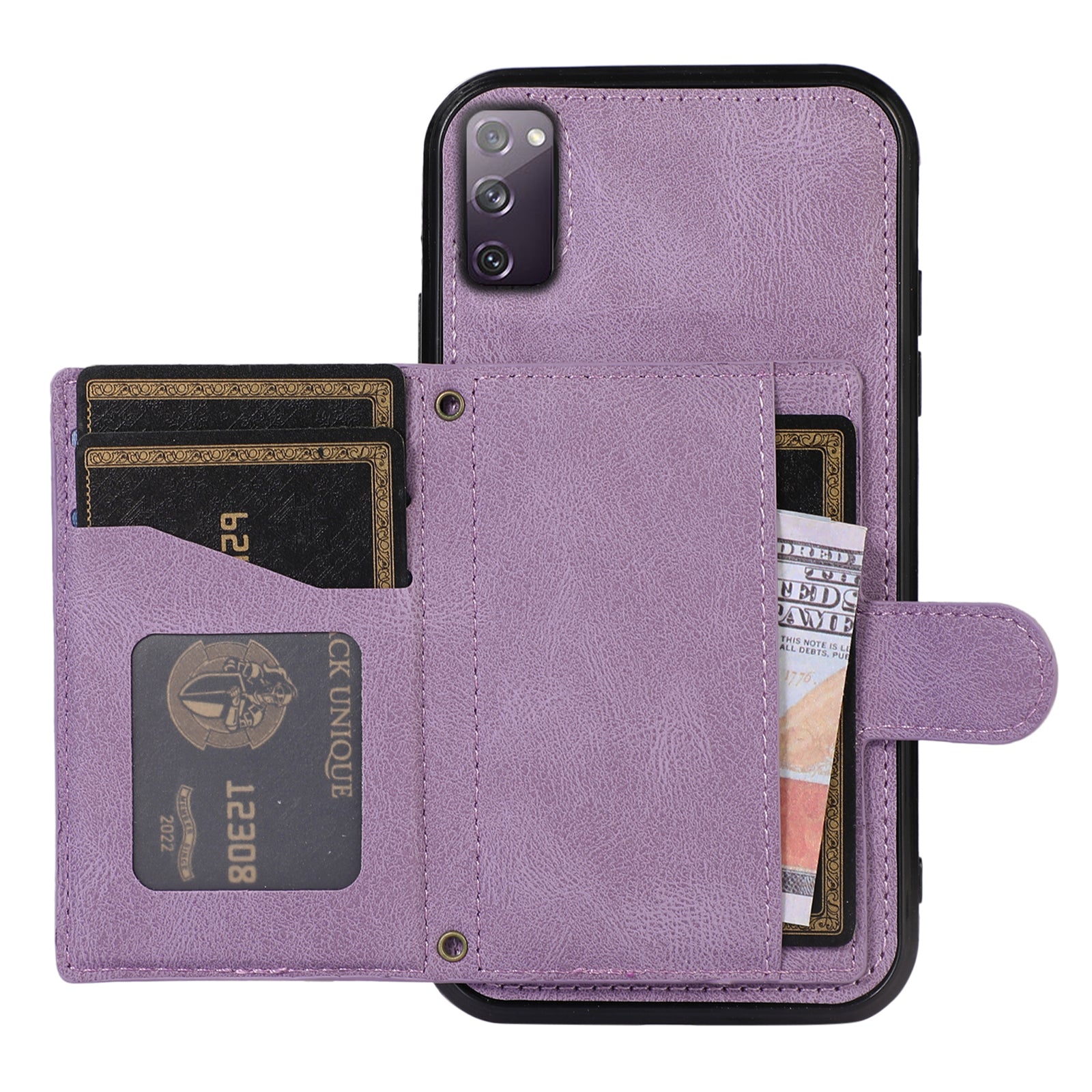 For Samsung Galaxy S20 4G / 5G Card Holder Phone Case TPU+PU Leather Kickstand Phone Cover - Purple