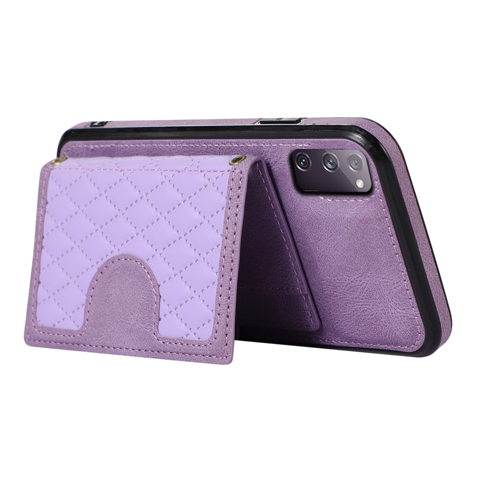 For Samsung Galaxy S20 4G / 5G Card Holder Phone Case TPU+PU Leather Kickstand Phone Cover - Purple