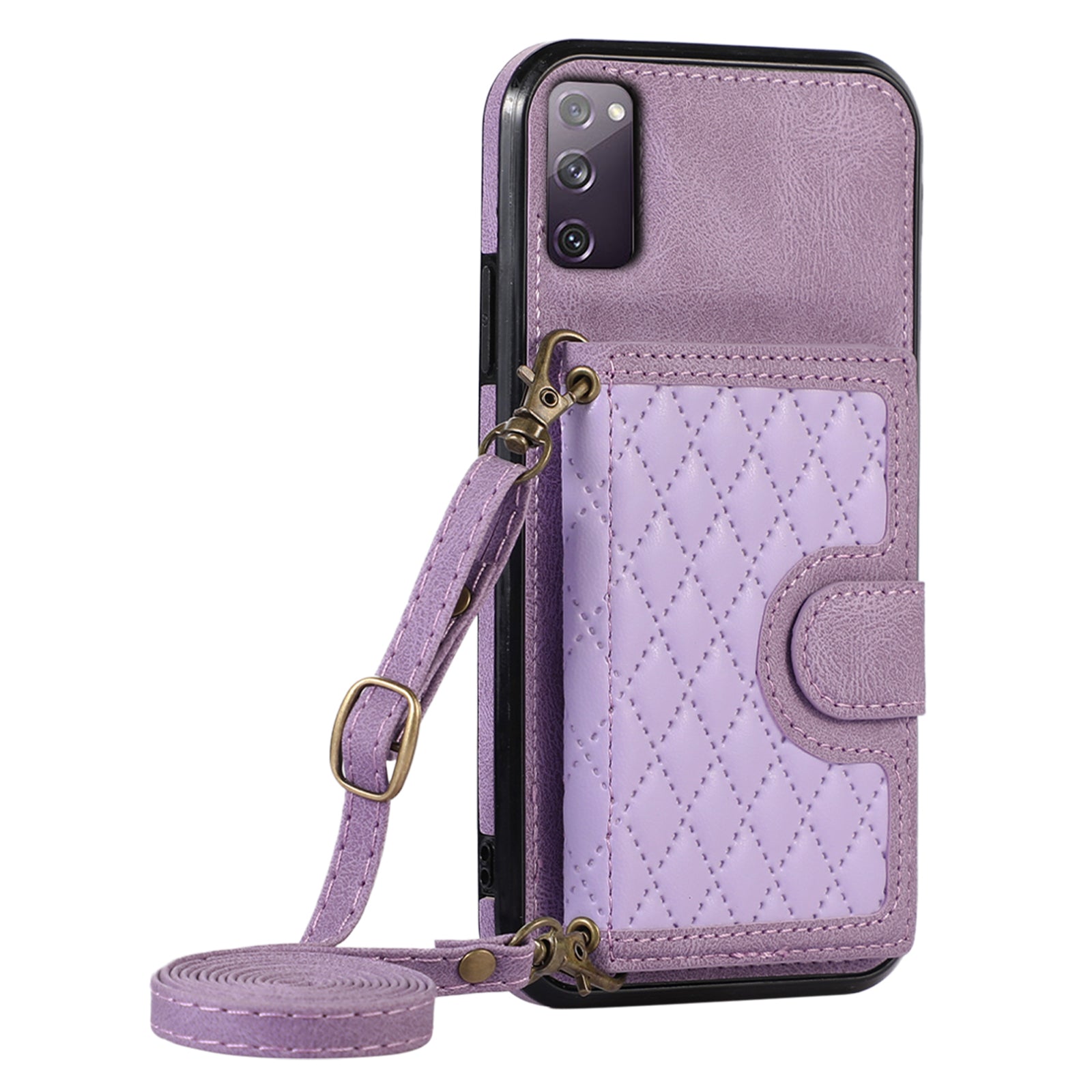 For Samsung Galaxy S20 4G / 5G Card Holder Phone Case TPU+PU Leather Kickstand Phone Cover - Purple