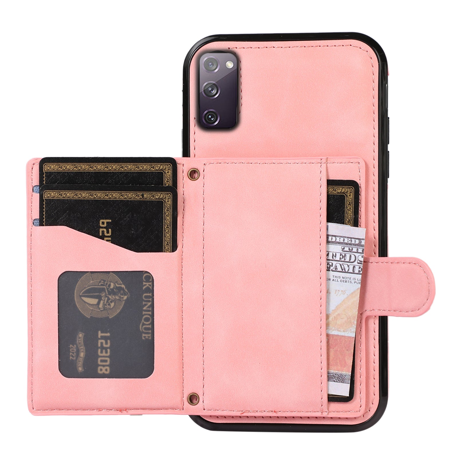 For Samsung Galaxy S20 4G / 5G Card Holder Phone Case TPU+PU Leather Kickstand Phone Cover - Rose Gold