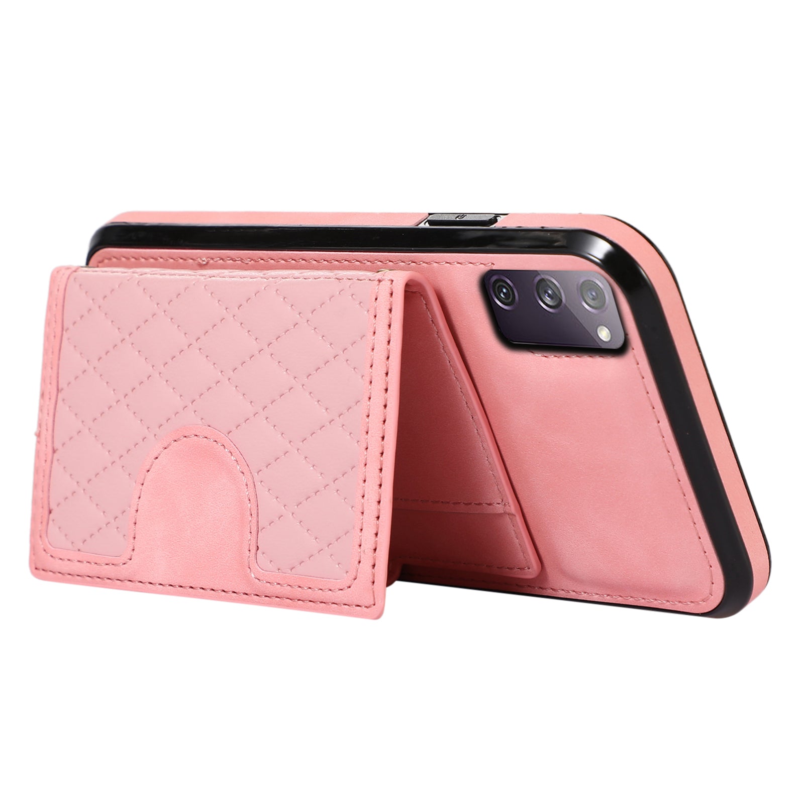 For Samsung Galaxy S20 4G / 5G Card Holder Phone Case TPU+PU Leather Kickstand Phone Cover - Rose Gold