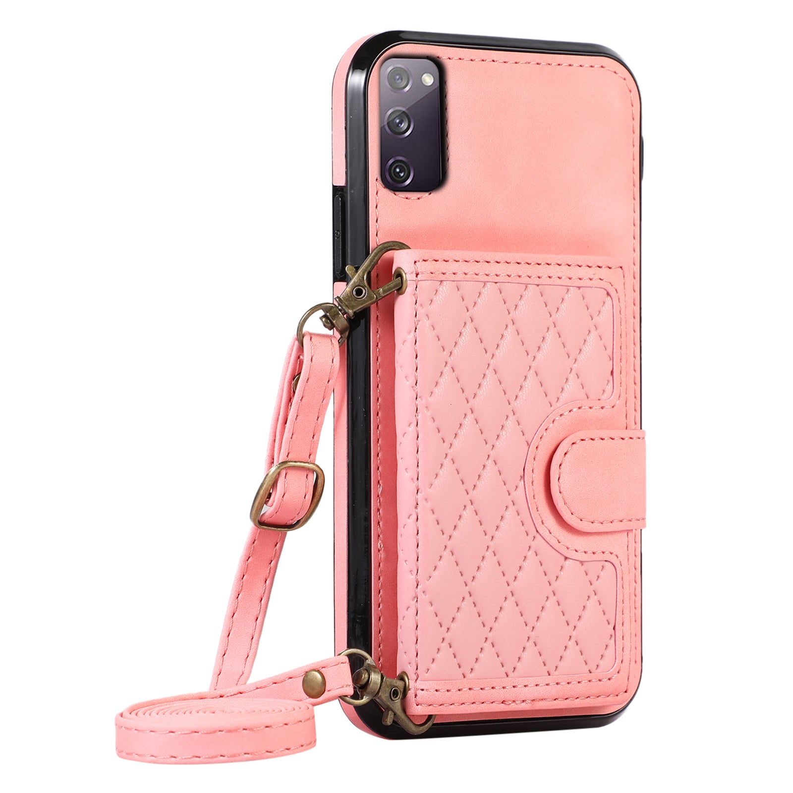 For Samsung Galaxy S20 4G / 5G Card Holder Phone Case TPU+PU Leather Kickstand Phone Cover - Rose Gold