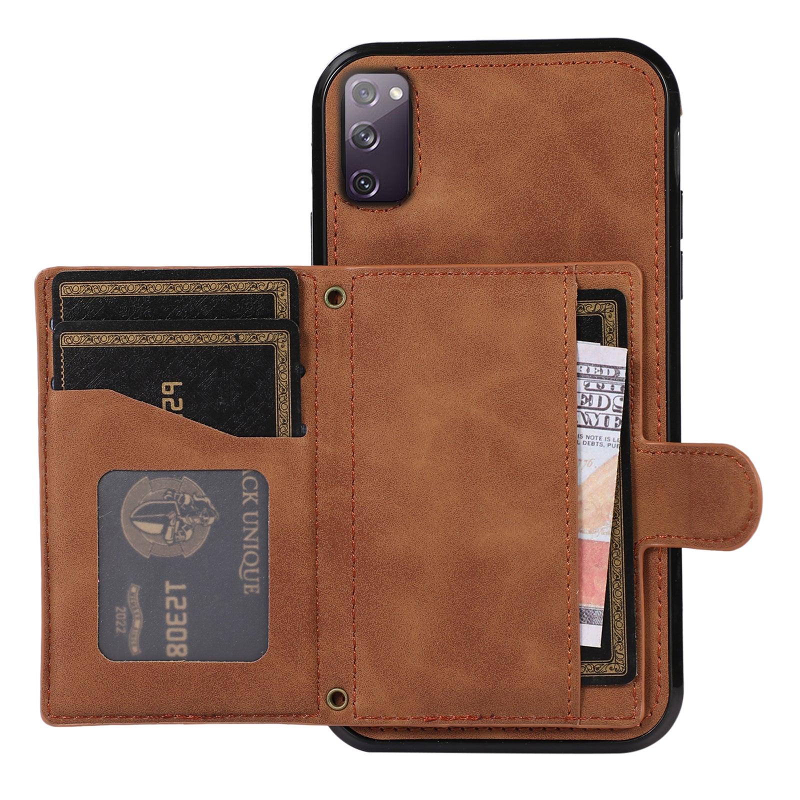 For Samsung Galaxy S20 4G / 5G Card Holder Phone Case TPU+PU Leather Kickstand Phone Cover - Brown