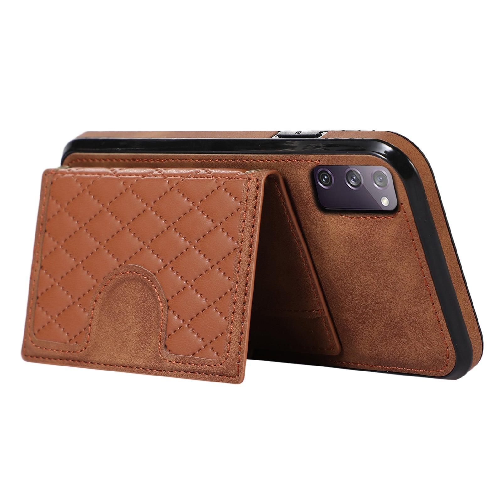 For Samsung Galaxy S20 4G / 5G Card Holder Phone Case TPU+PU Leather Kickstand Phone Cover - Brown