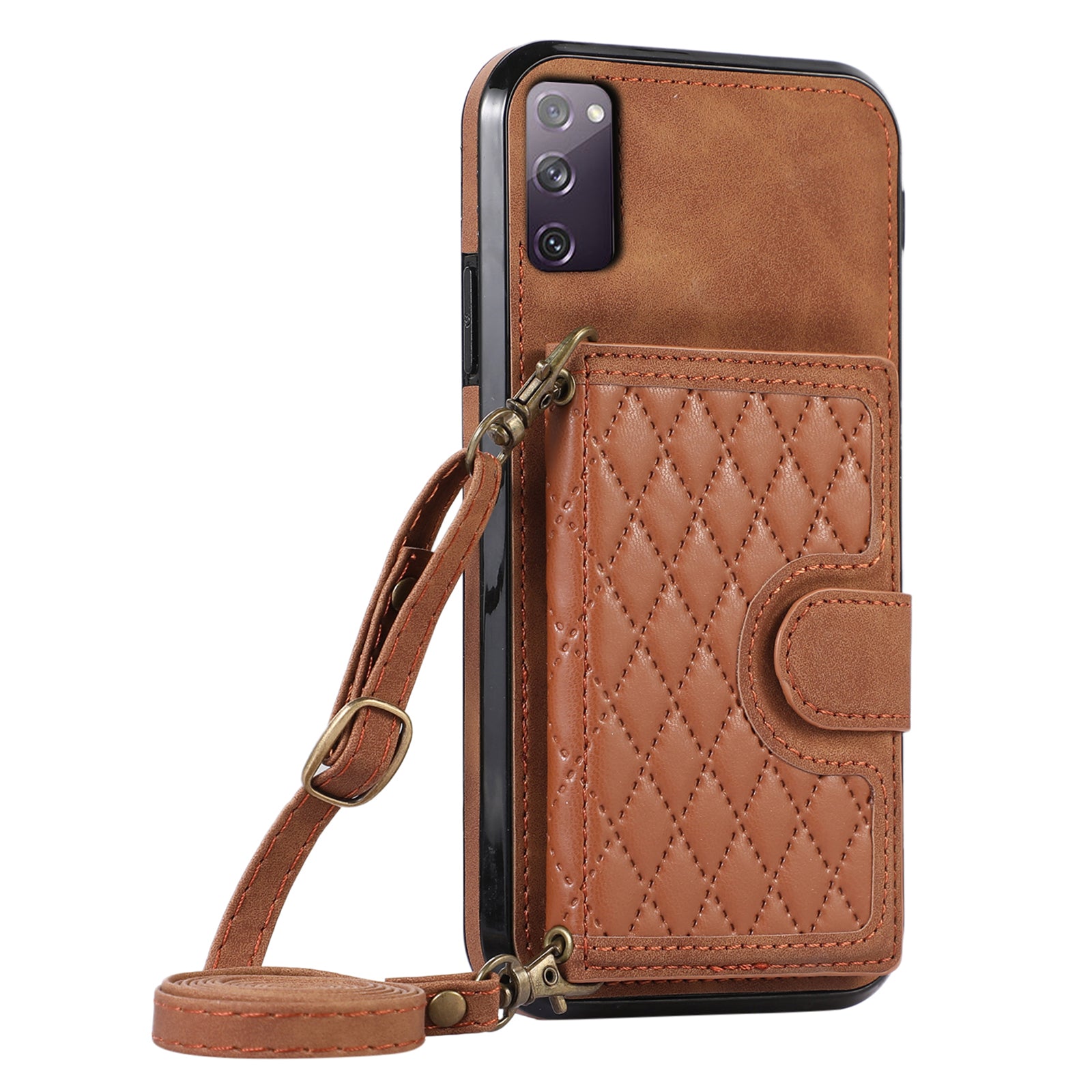 For Samsung Galaxy S20 4G / 5G Card Holder Phone Case TPU+PU Leather Kickstand Phone Cover - Brown