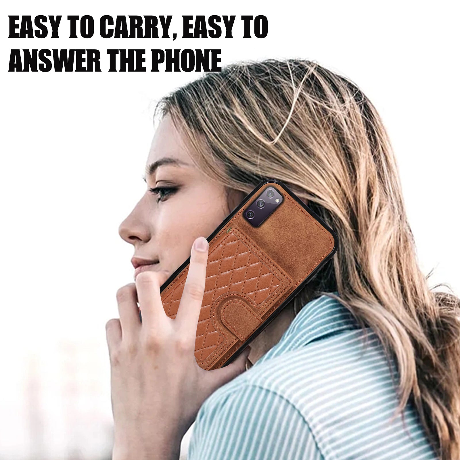 For Samsung Galaxy S20 4G / 5G Card Holder Phone Case TPU+PU Leather Kickstand Phone Cover - Brown