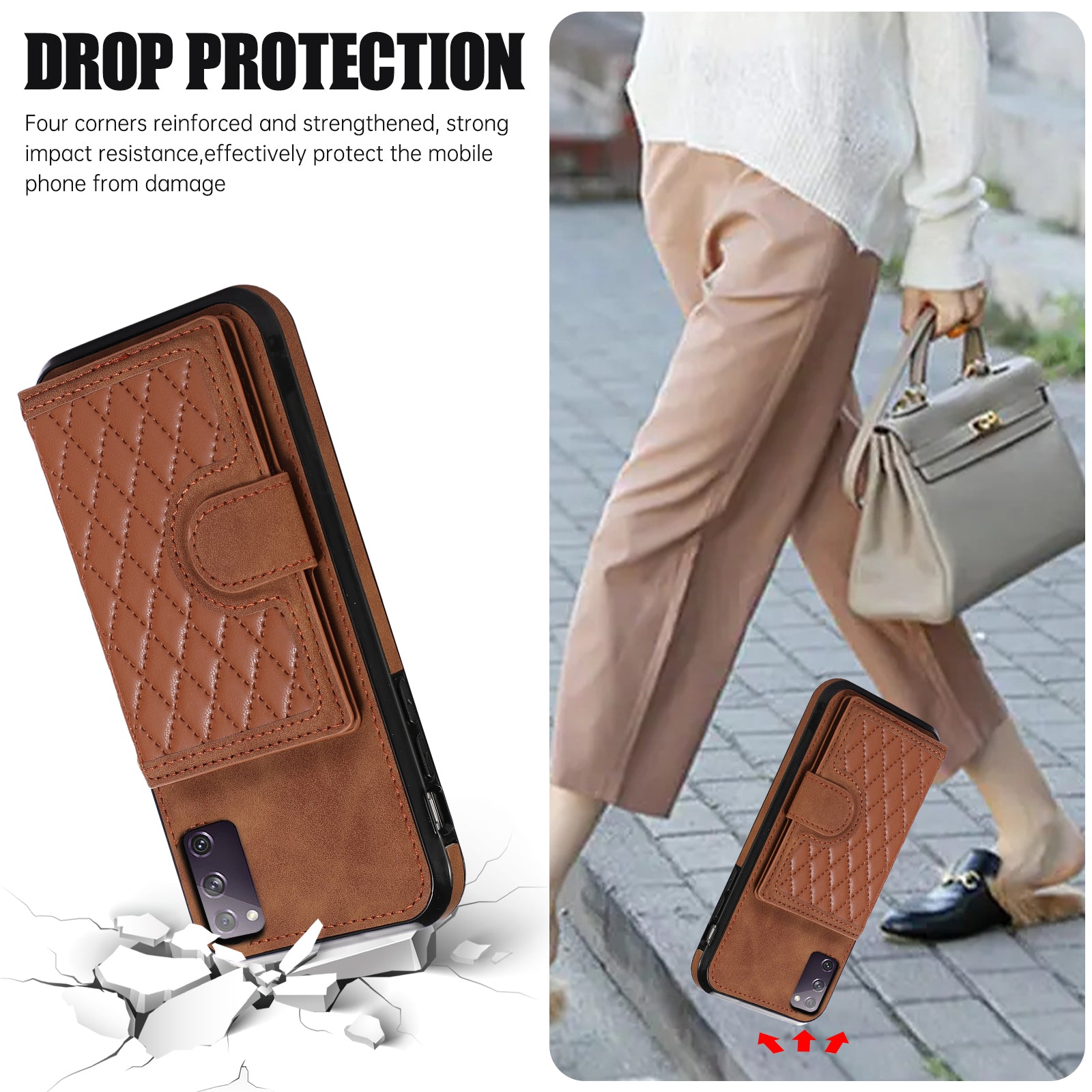 For Samsung Galaxy S20 4G / 5G Card Holder Phone Case TPU+PU Leather Kickstand Phone Cover - Brown