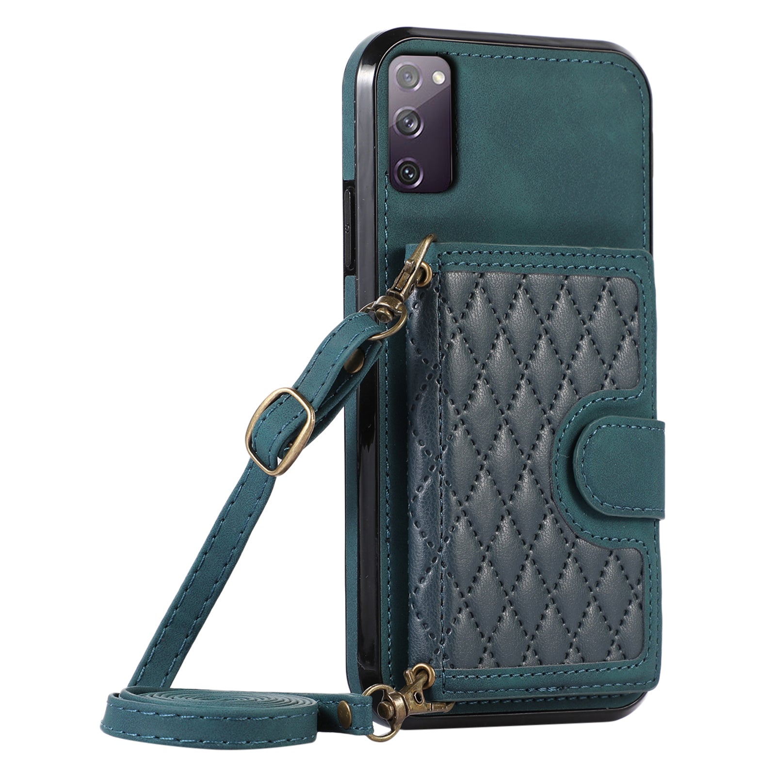 For Samsung Galaxy S20 4G / 5G Card Holder Phone Case TPU+PU Leather Kickstand Phone Cover - Green