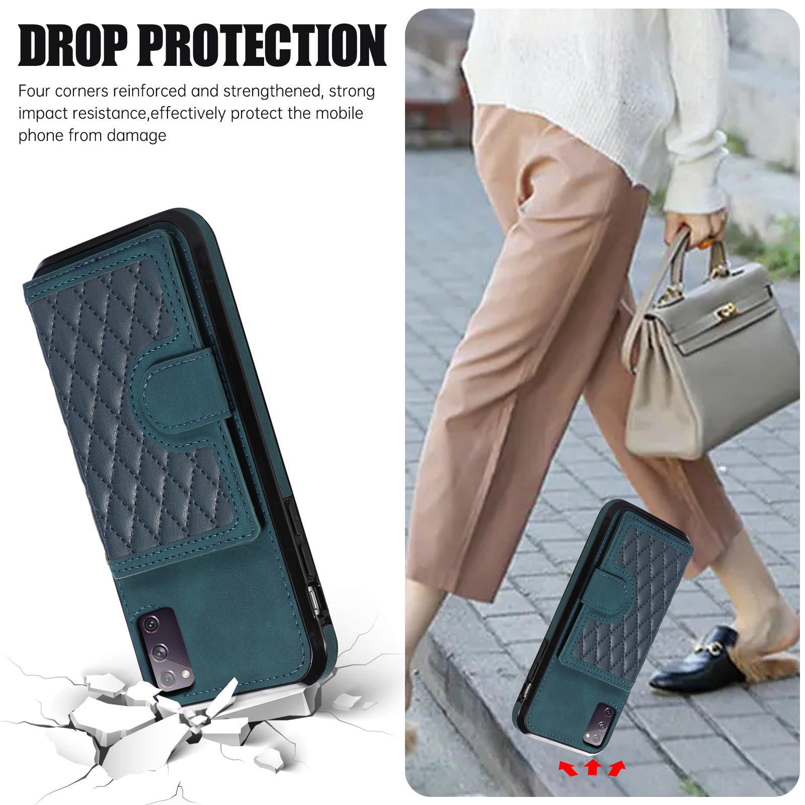 For Samsung Galaxy S20 4G / 5G Card Holder Phone Case TPU+PU Leather Kickstand Phone Cover - Green