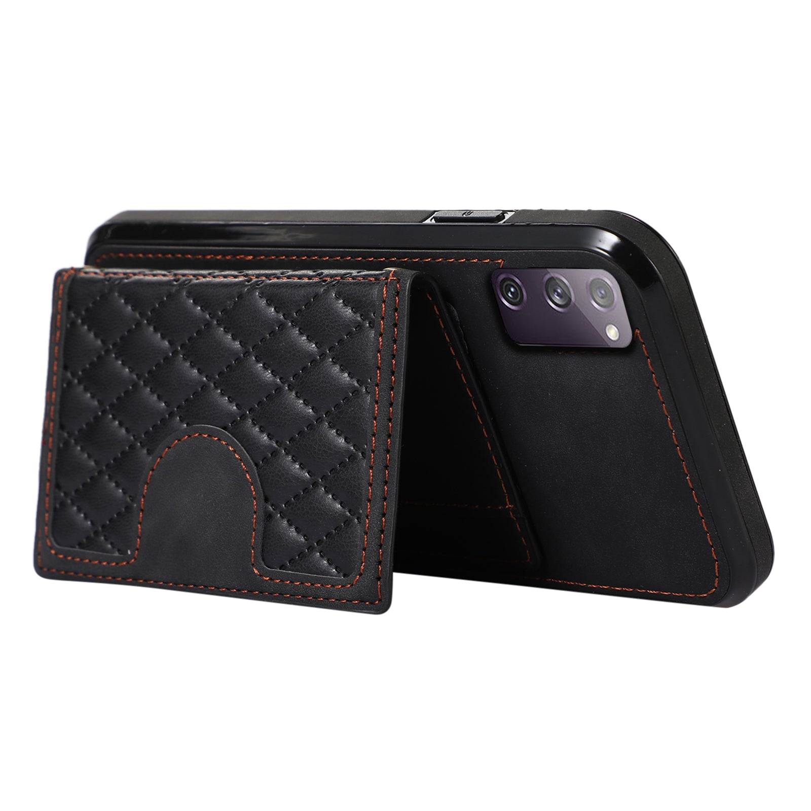 For Samsung Galaxy S20 FE 2022 / S20 FE / S20 FE 5G / S20 Lite Case Card Holder TPU+PU Leather Phone Shell - Black