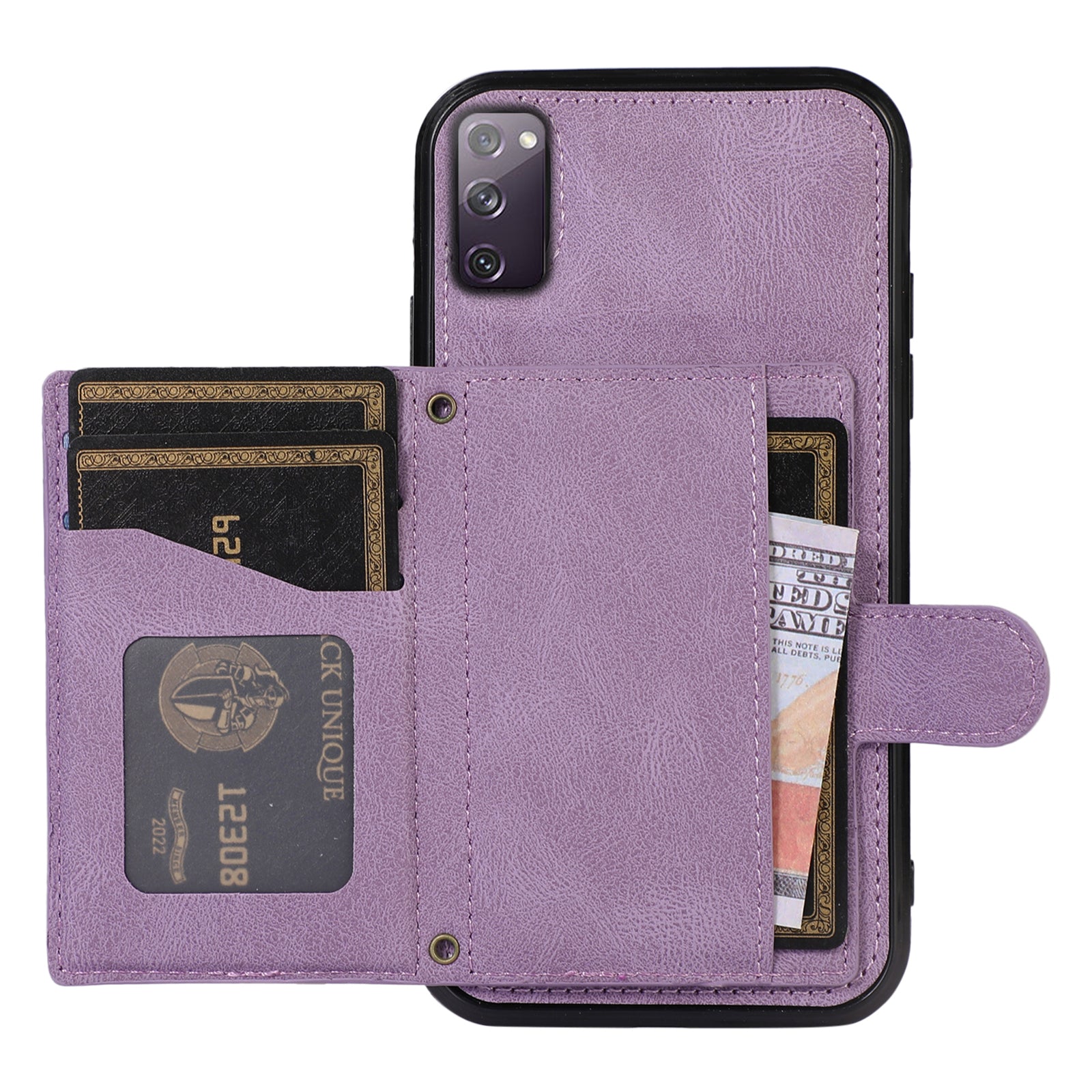 For Samsung Galaxy S20 FE 2022 / S20 FE / S20 FE 5G / S20 Lite Case Card Holder TPU+PU Leather Phone Shell - Purple