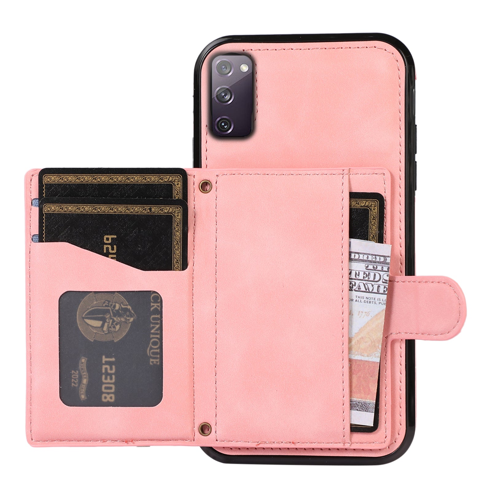 For Samsung Galaxy S20 FE 2022 / S20 FE / S20 FE 5G / S20 Lite Case Card Holder TPU+PU Leather Phone Shell - Rose Gold